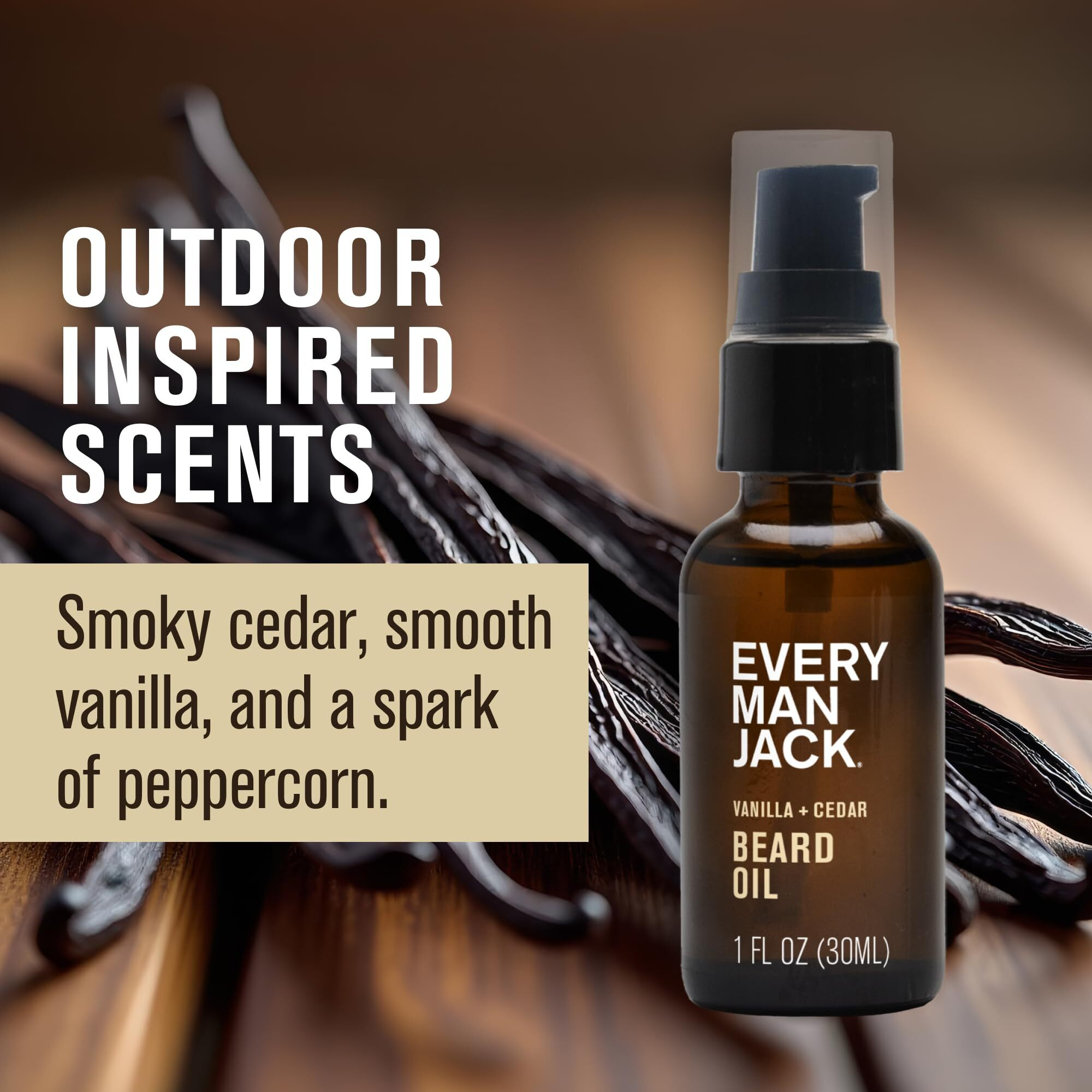 Every Man Jack Mens Beard Oil - Vanilla + Cedar Fragrance - Deeply Moisturizes And Softens Your Beard And Adds A Natural Shine - Naturally Derived With Shea Butter And Argan Oil - 1 Fl Oz
