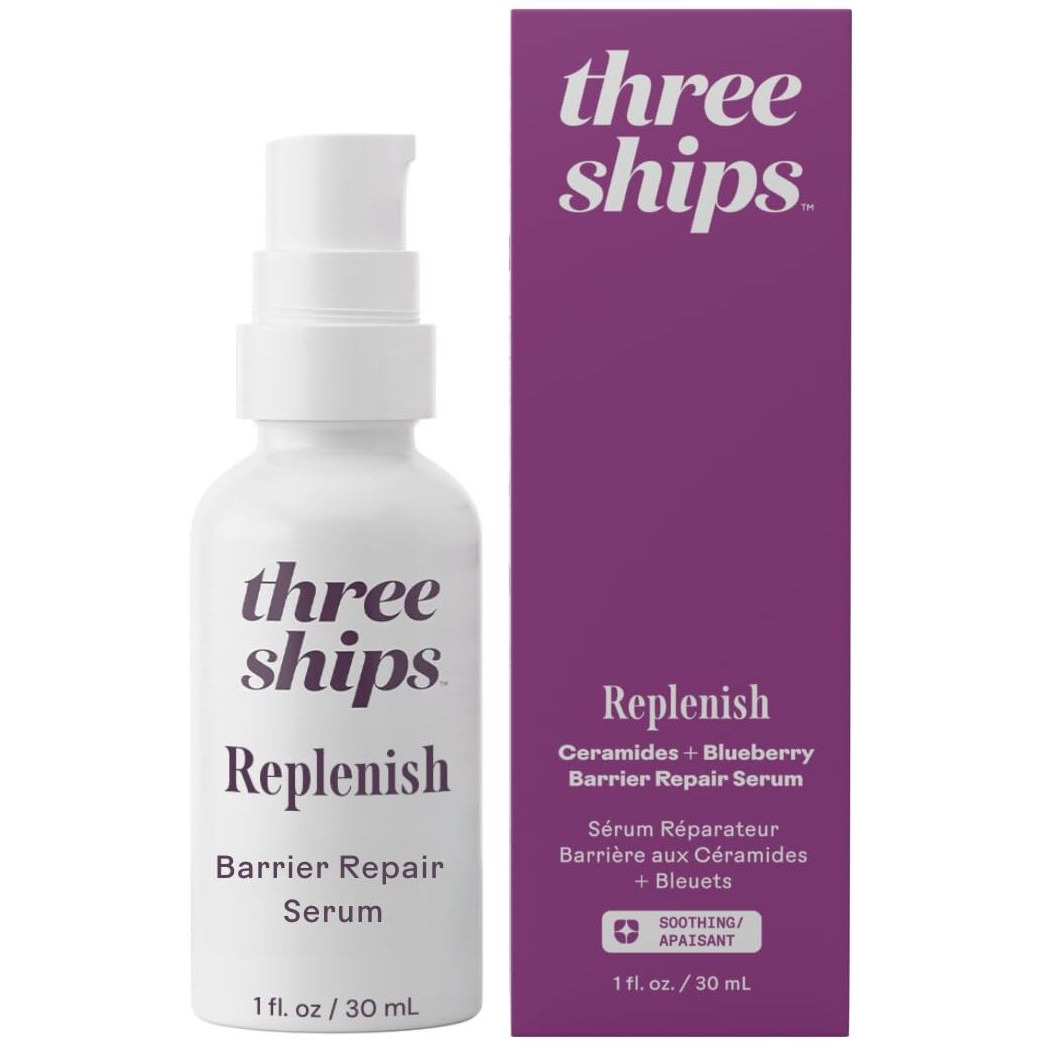 Three Ships Replenish Barrier Repair Serum With Ceramides + Blueberry Oil - Soothing Face Serum, Supports Skin Barrier And Reduces Redness (1 Floz)