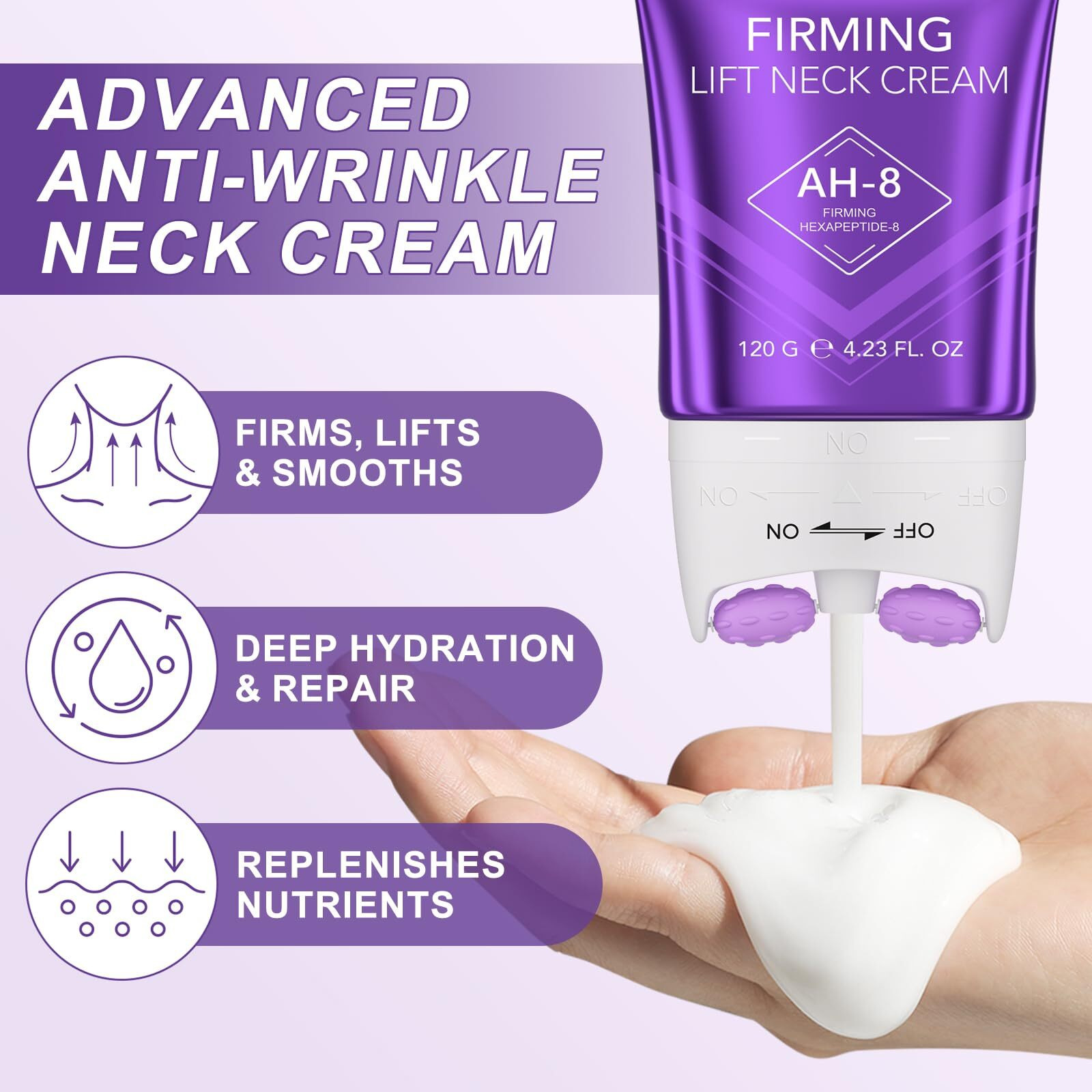 Roongduudll Ah-8 Neck Creams For Sagging And Tighten, Neck Firming Cream With Double Roller Massage, Tighten And Lift Neck Cream For Neck And Chest Firming, Smoothing Wrinkles & Fine Lines