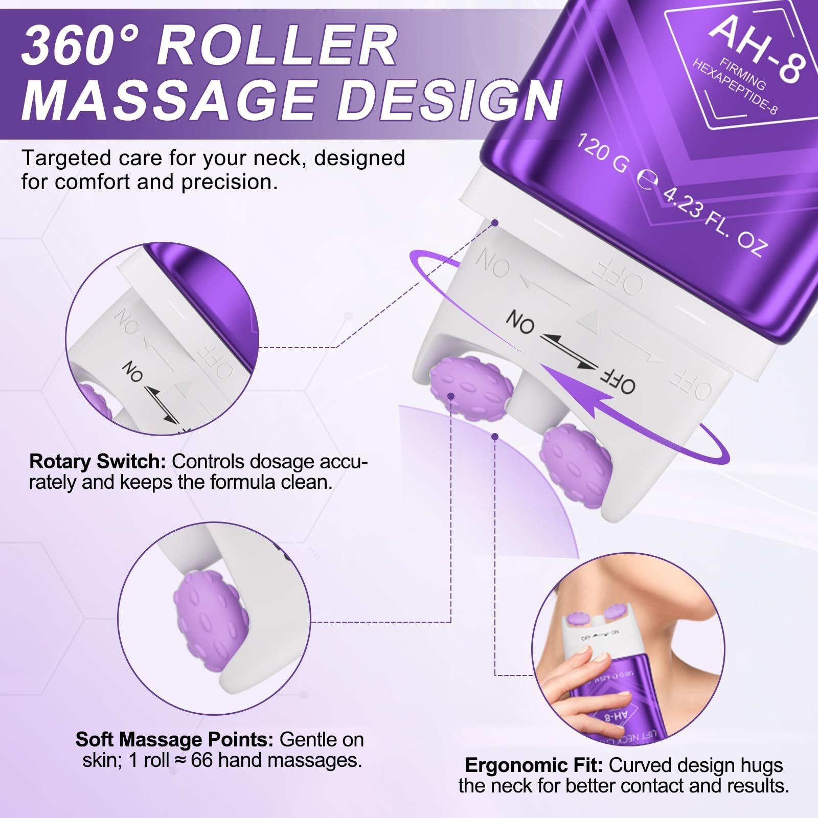 Roongduudll Ah-8 Neck Creams For Sagging And Tighten, Neck Firming Cream With Double Roller Massage, Tighten And Lift Neck Cream For Neck And Chest Firming, Smoothing Wrinkles & Fine Lines