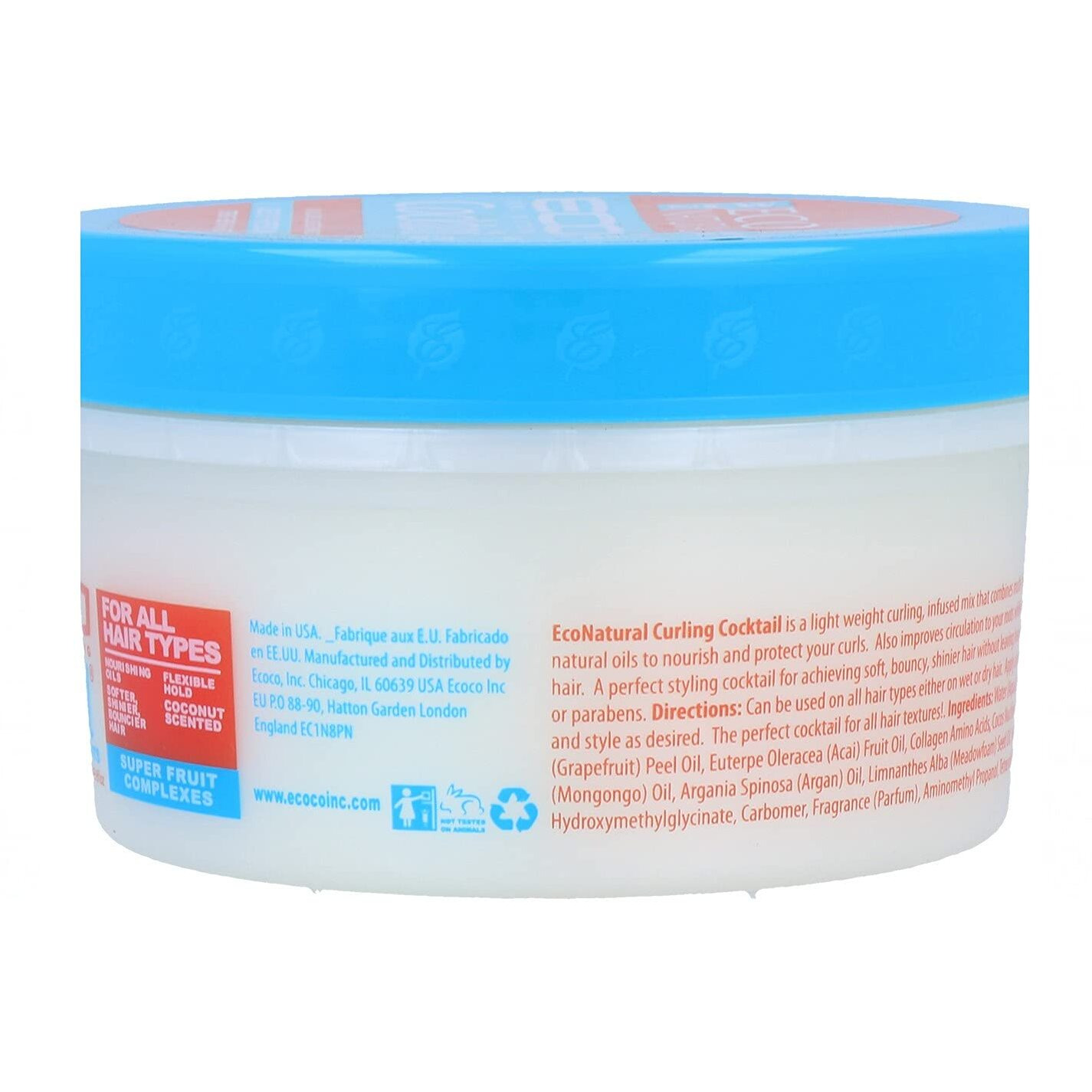 Ecoco Eco Cocktail Super Fruit Complex Hair Cream - Collagen, Amino Acids And Natural Oil Blend - Nourish And Protect Curls - Soft, Bouncy And Shiny Hair Without Leaving Heavy Build Up - 8 Oz