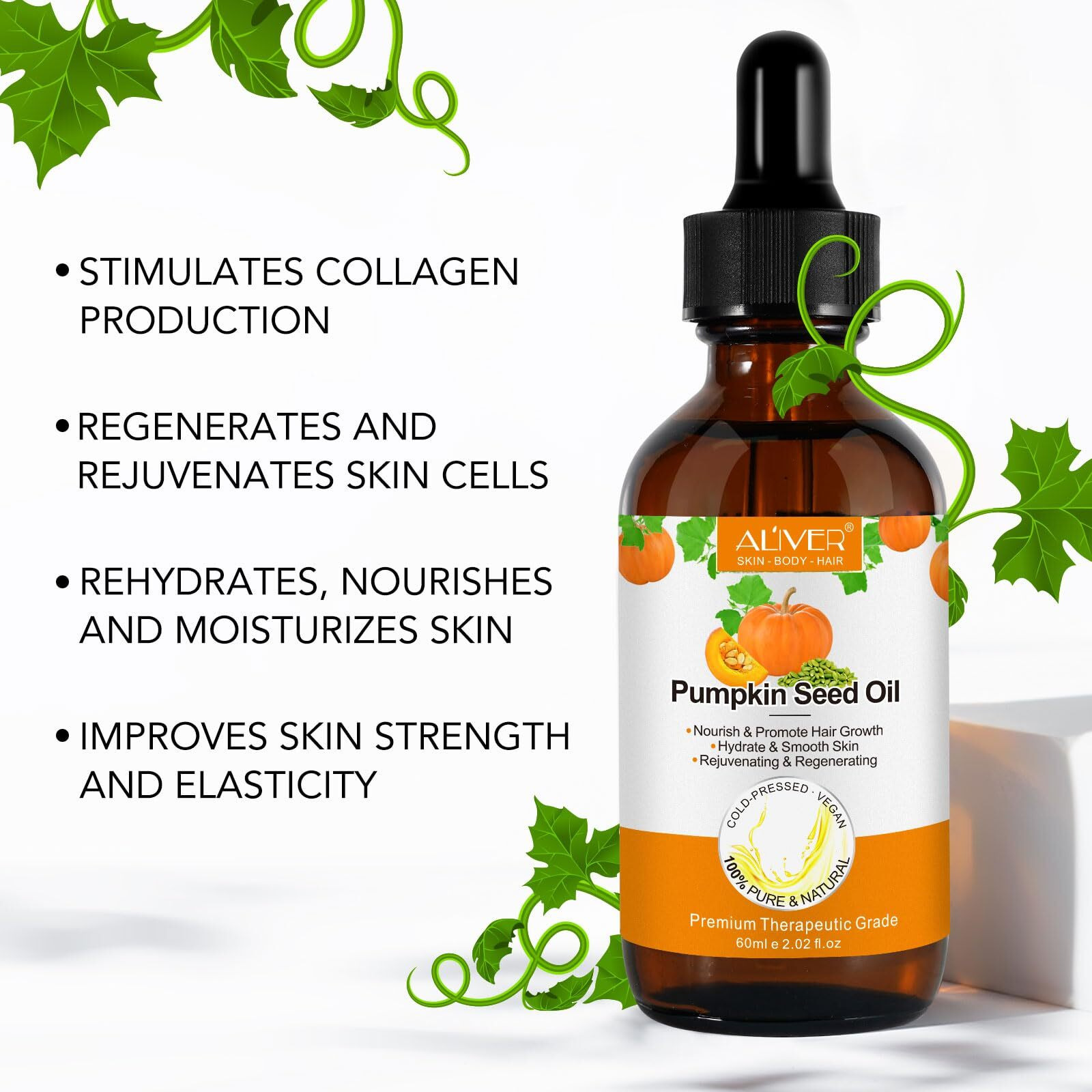 2 Pack Pumpkin Seed Oil, Pumpkin Seed Oil For Hair Growth, Pure Cold Pressed Pumpkin Seed Oil For Dry Damaged Hair Growth, Hydrating, Scalp Moisturizer, Nourishment