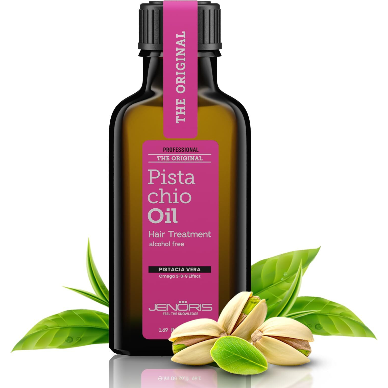 Jenoris Pistachio Oil Hair Serum For Frizzy And Damaged Hair, Lightweight Hair Oil For Dry Hair With Omega 3-6-9 Complex, Anti-Frizz Hair Serum For Shine, Hydration & Split-End Treatment, 1.69 Fl.Oz