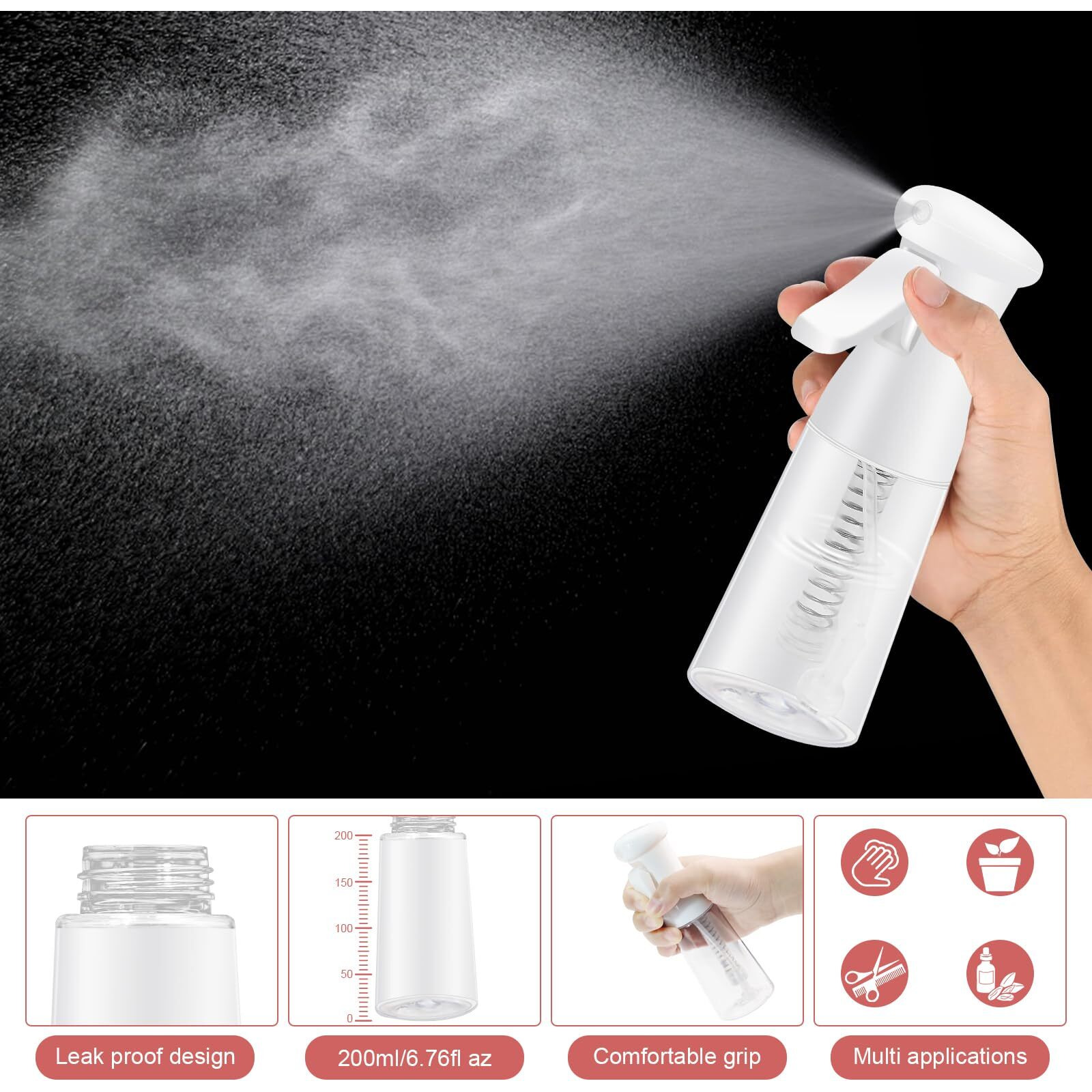 Duaiu Hair Oil Applicator With Continuous Spray Bottle Hair Scalp Massager, Silicone Root Comb Applicator Bottle Shampoo Brush And Mister Spray Bottles For Hair Dye And Hair Care