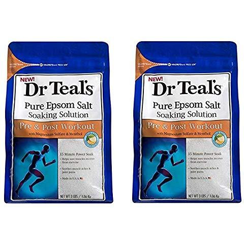 Dr Teal's Pre & Post Workout Bath Soak Gift Set (2 Pack, 3Lbs Ea) - 15 Minute Power Soak With Magnesium Sulfate & Menthol - Essential Oils Blended With Pure Epsom Salt Eases Aches & Speeds Up Recovery