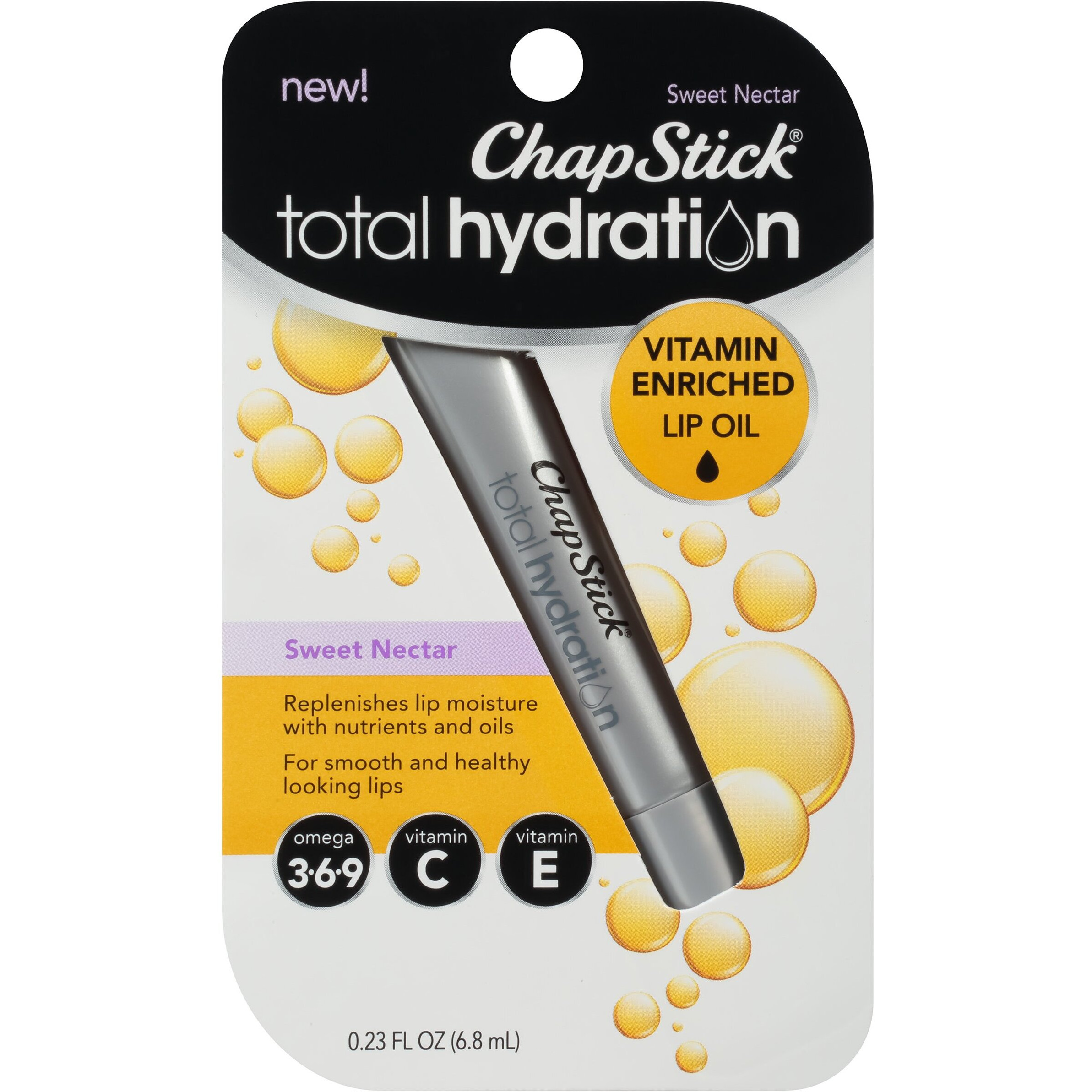 Chapstick Total Hydration Sweet Nectar Flavor Vitamin Enriched Lip Oil, Non Tinted Lip Care - 0.23 Oz