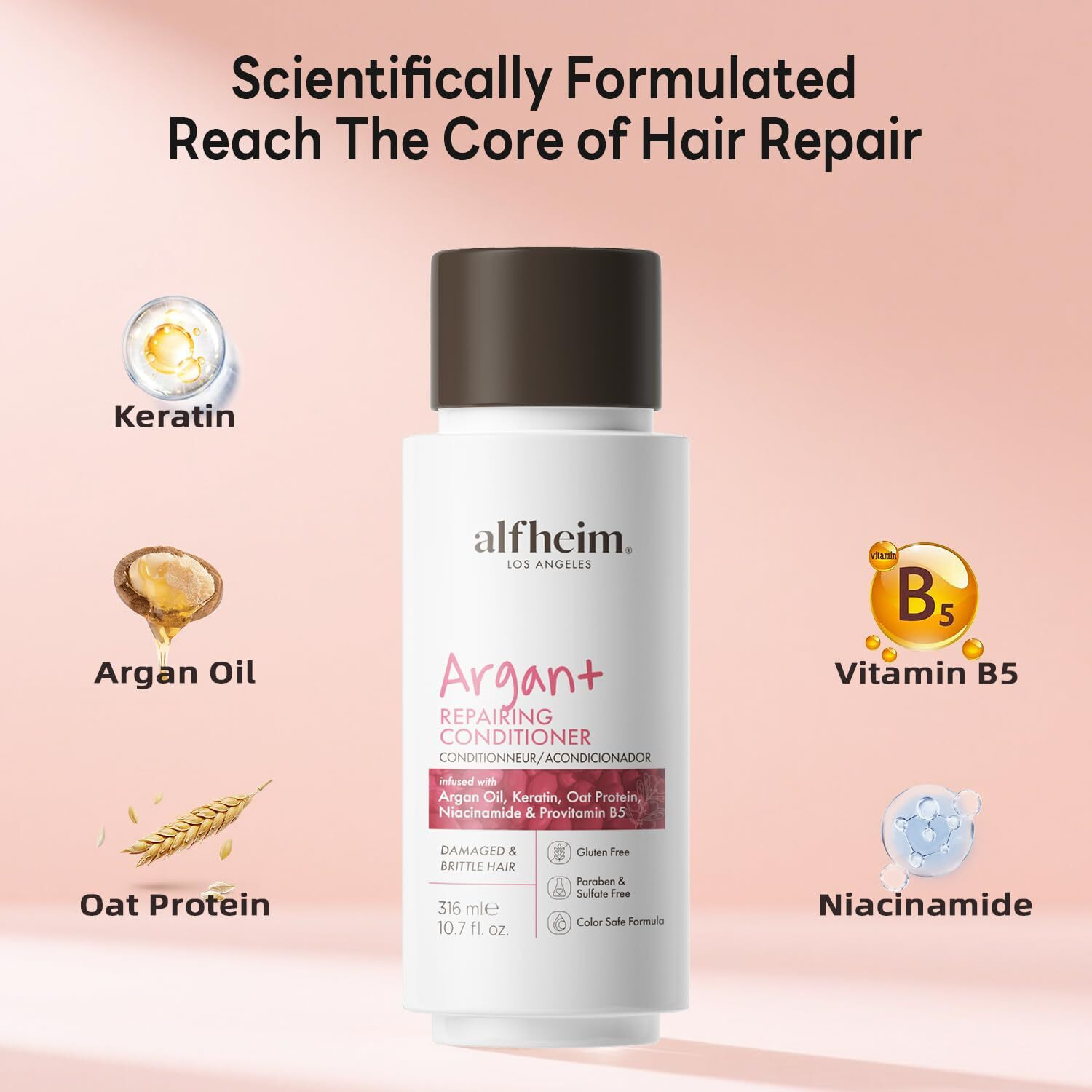 Alfheim Argan Repairing Conditioner|Moisturizing & Strengthening For Dry, Damaged Hair|Anti-Frizz, Detangling & Smooth Shine|Infused With Argan Oil, Keratin & Niacinamide|Sulfate & Paraben-Free 10.7Oz