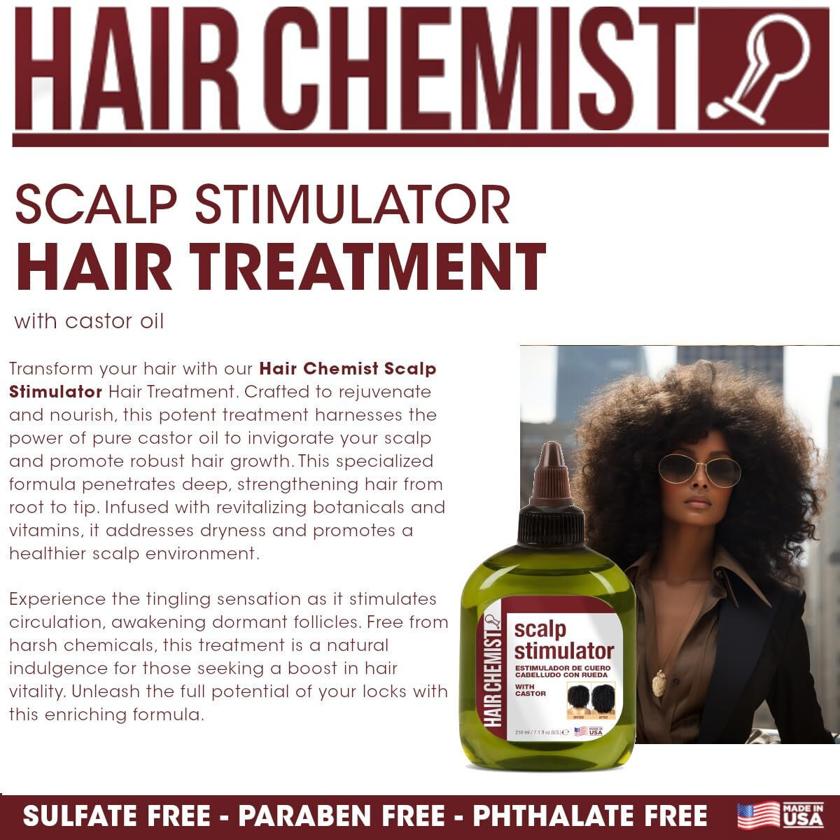 Hair Chemist Scalp Stimulator With Castor Oil 7.1 Oz. - Scalp Hair Oil Treatment