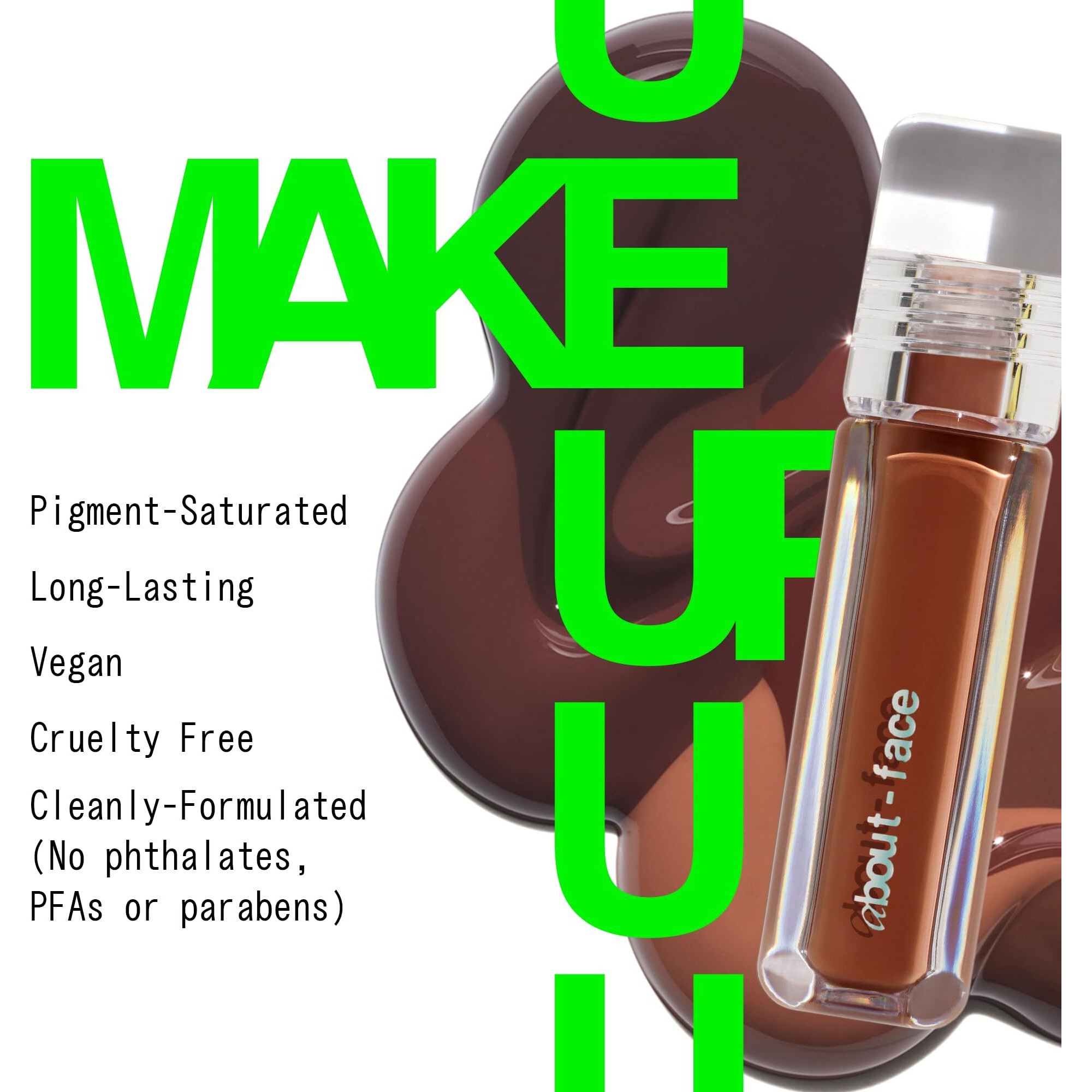 About-Face Light Lock Lip Gloss Bitter Half - Non-Sticky, High-Shine Lip Oil Gloss With Coconut Oil, Peppermint & Lavender - Vegan, Cruelty-Free, Clean Beauty - 0.21 Oz (Rich Espresso)