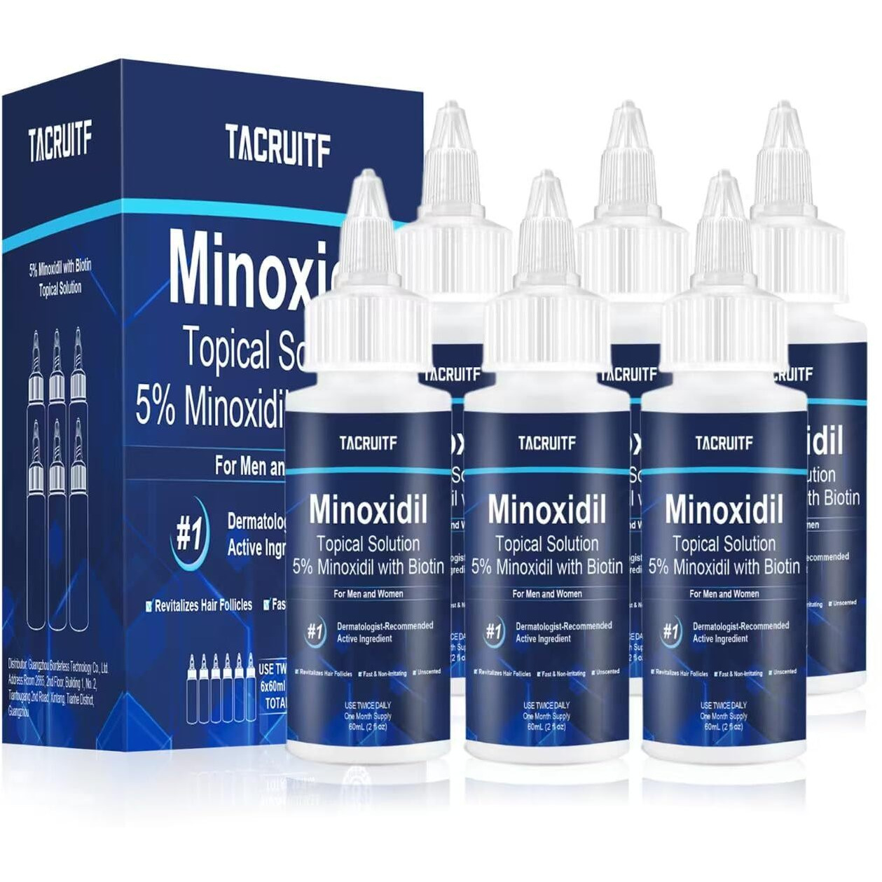 6 Packs, 5% Minoxidil With Biotin, Hair Growth Treatment, Minoxidil Hair And Beard Growth Oil, Minoxidil For Men And Women, Supports Thicker And Fuller Hair & Beard (12 Fl Oz, 6 Month Supply)