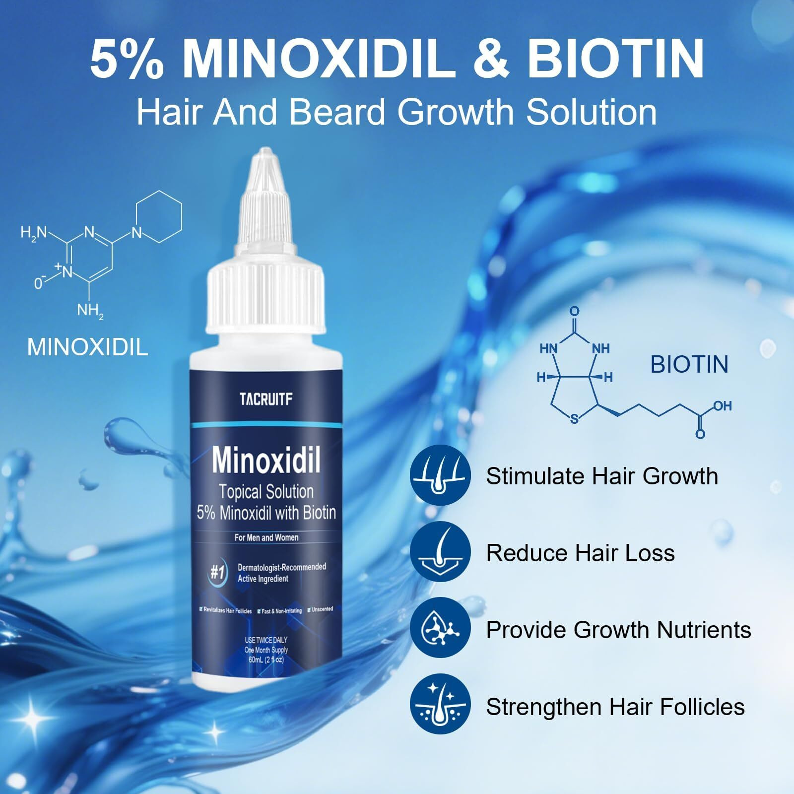 6 Packs, 5% Minoxidil With Biotin, Hair Growth Treatment, Minoxidil Hair And Beard Growth Oil, Minoxidil For Men And Women, Supports Thicker And Fuller Hair & Beard (12 Fl Oz, 6 Month Supply)