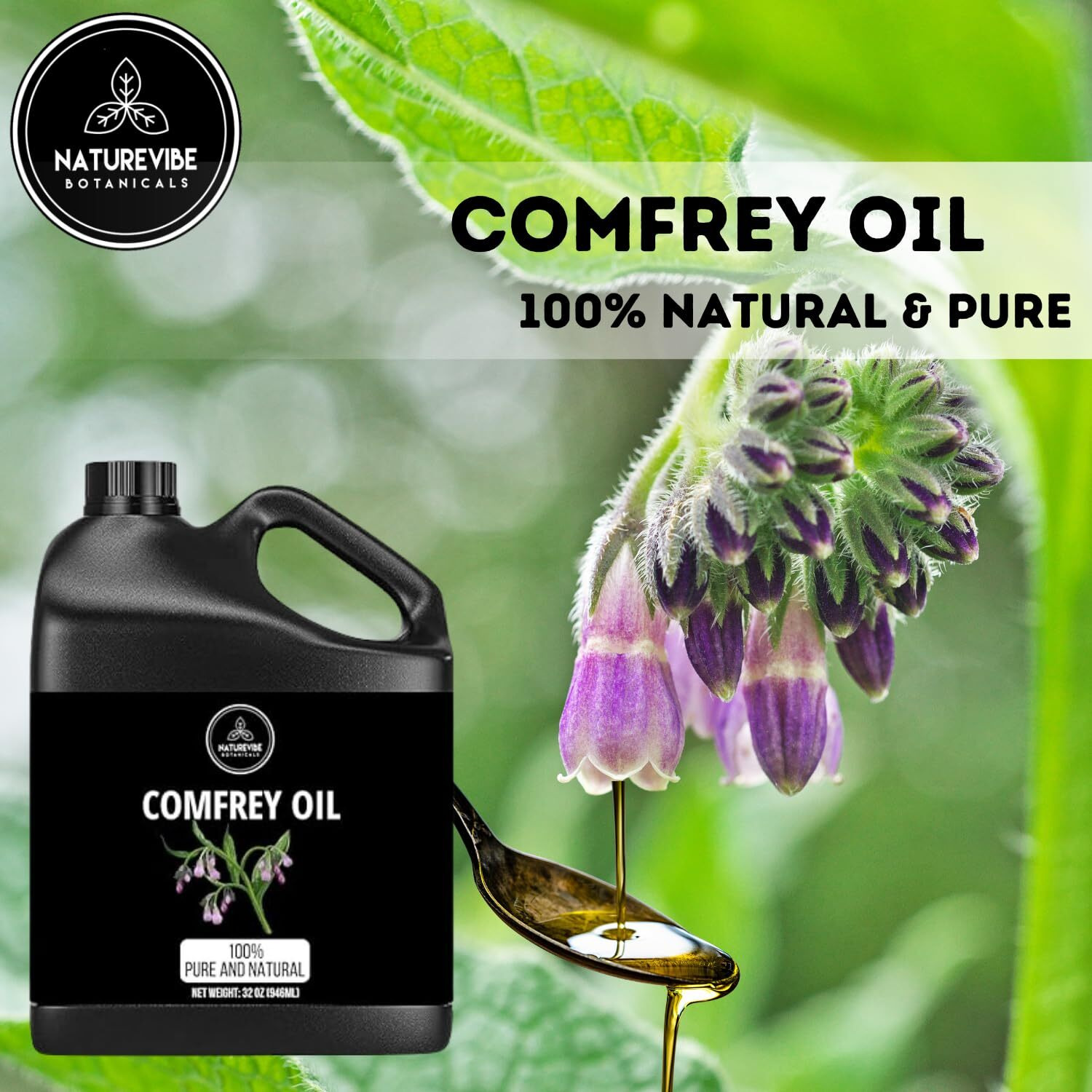 Naturevibe Botanicals Comfrey Oil 32 Ounces | 100% Pure And Natural | Great For Skin Care And Hair Care