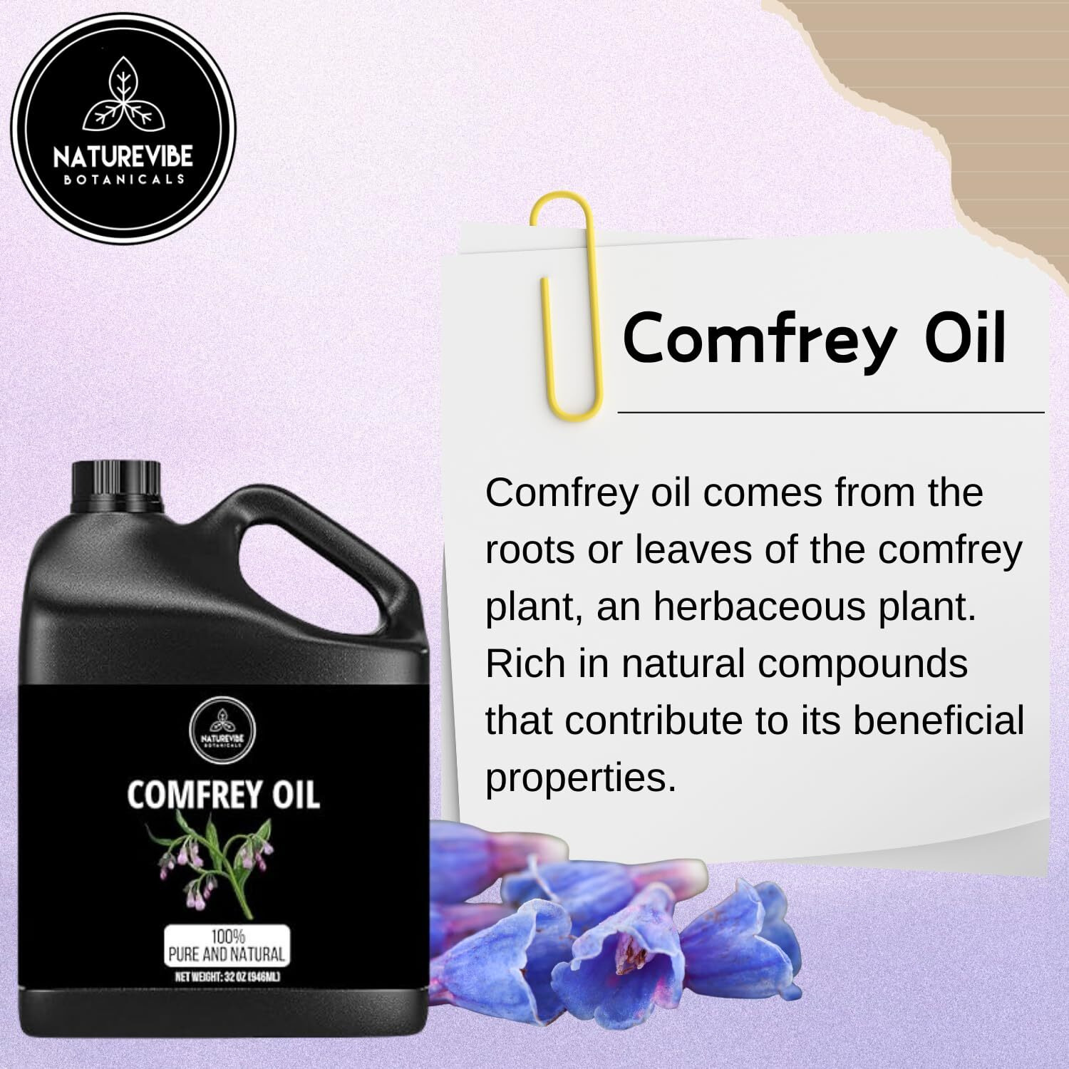 Naturevibe Botanicals Comfrey Oil 32 Ounces | 100% Pure And Natural | Great For Skin Care And Hair Care