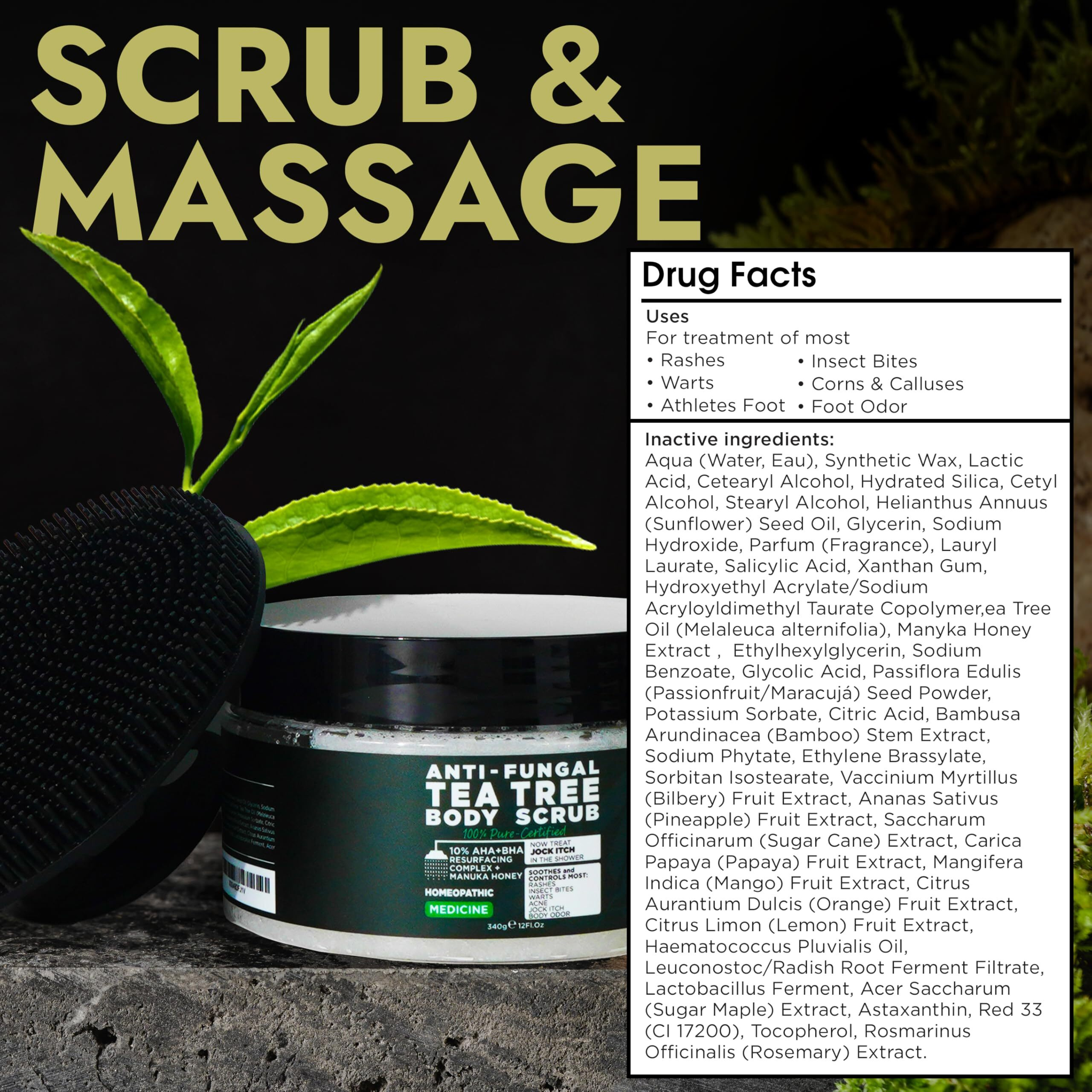 Foot Scrub With Tea Tree Oil | Callus Remover For Feet | Exfoliating Scrub With Salicylic And Glycolic Acid For Dead Skin, Athletes Foot, Warts, Corns, Rashes, Foot Odor, Insect Bites And Foot Care