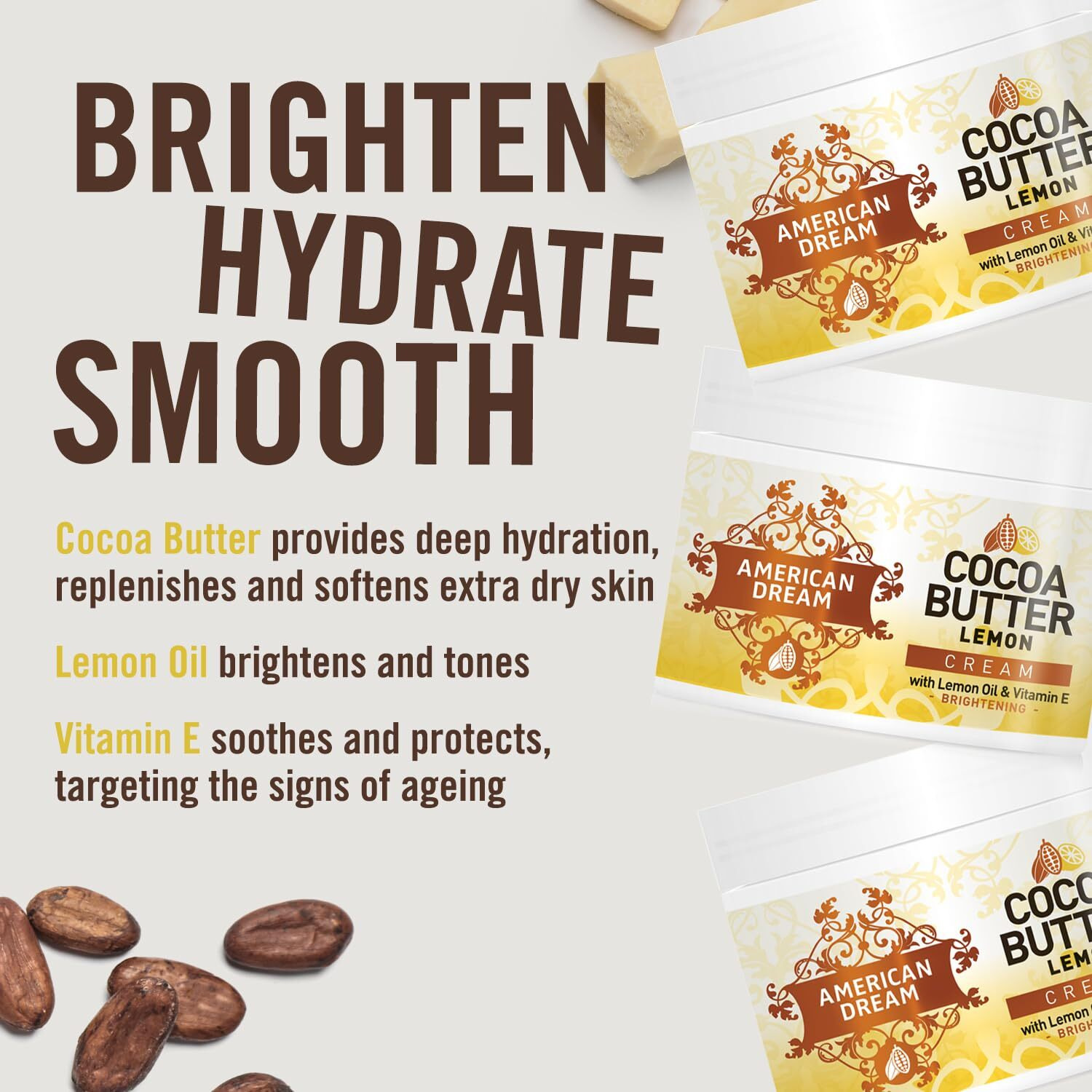 American Dream Cocoa Butter Lemon Cream With Lemon Oil & Vitamin E 500Ml