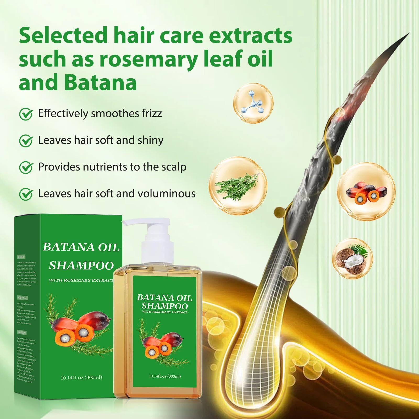 Gaukomzs Batana Oil & Rosemary Shampoo, Nourishing & Regenerating, 10.14 Fl Oz/300Ml