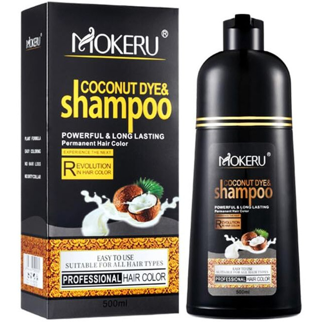 Roivikis Mokeru Coconut Oil Black Hair Dye Shampoo 3 In 1 For Gray Coverage Color Shampoo For Women Men Semi-Permanent