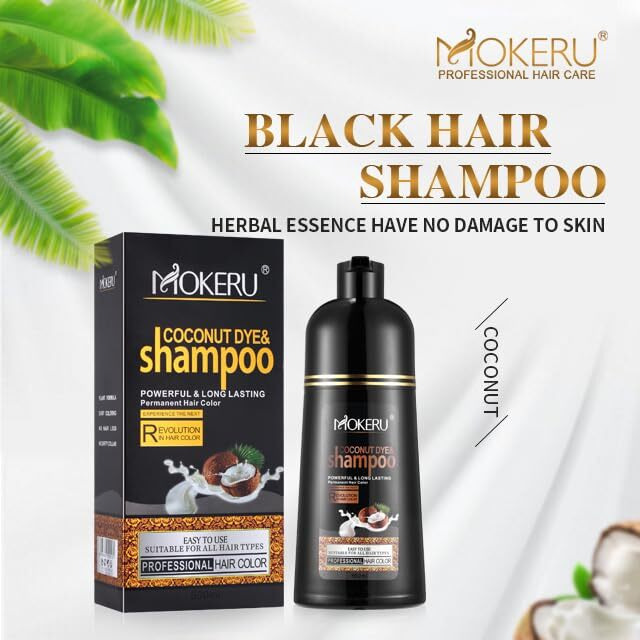 Roivikis Mokeru Coconut Oil Black Hair Dye Shampoo 3 In 1 For Gray Coverage Color Shampoo For Women Men Semi-Permanent