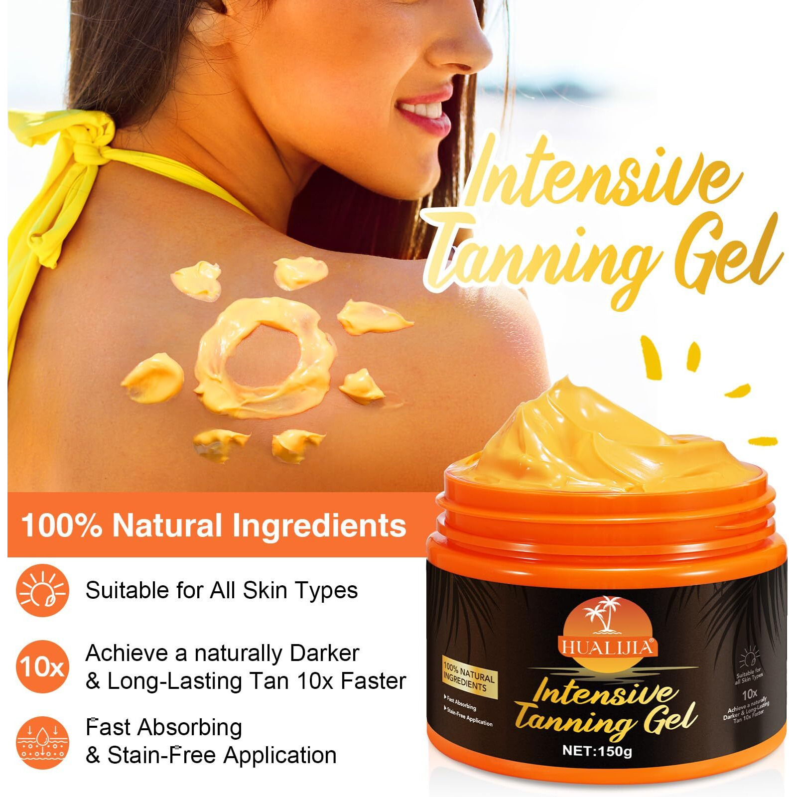 Intensive Tanning Gel,Tanning Accelerator Cream, Instant Tan Enhancer, Self Tanner Oil, Achieve A Natural, Faster & Longer-Lasting With Premium Natural Ingredients, 5.29 Fl Oz