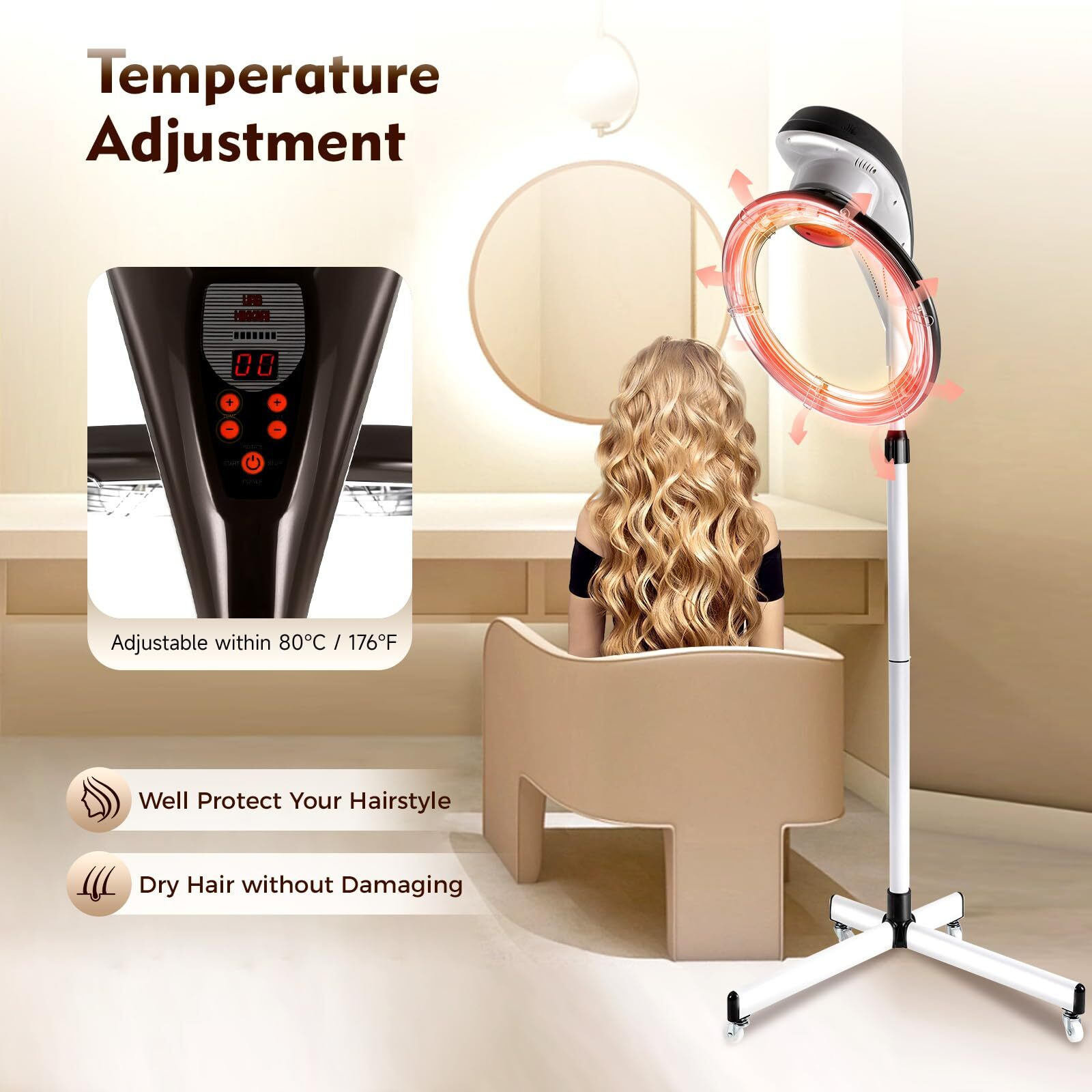 Yiyibyus Stand Hair Dryer, Professional Orbiting Rotating Hair Processor Hair Dyeing, Oil Treatment, Hair Drying, Heating, Perm Styling For Salon Spa (Grey)