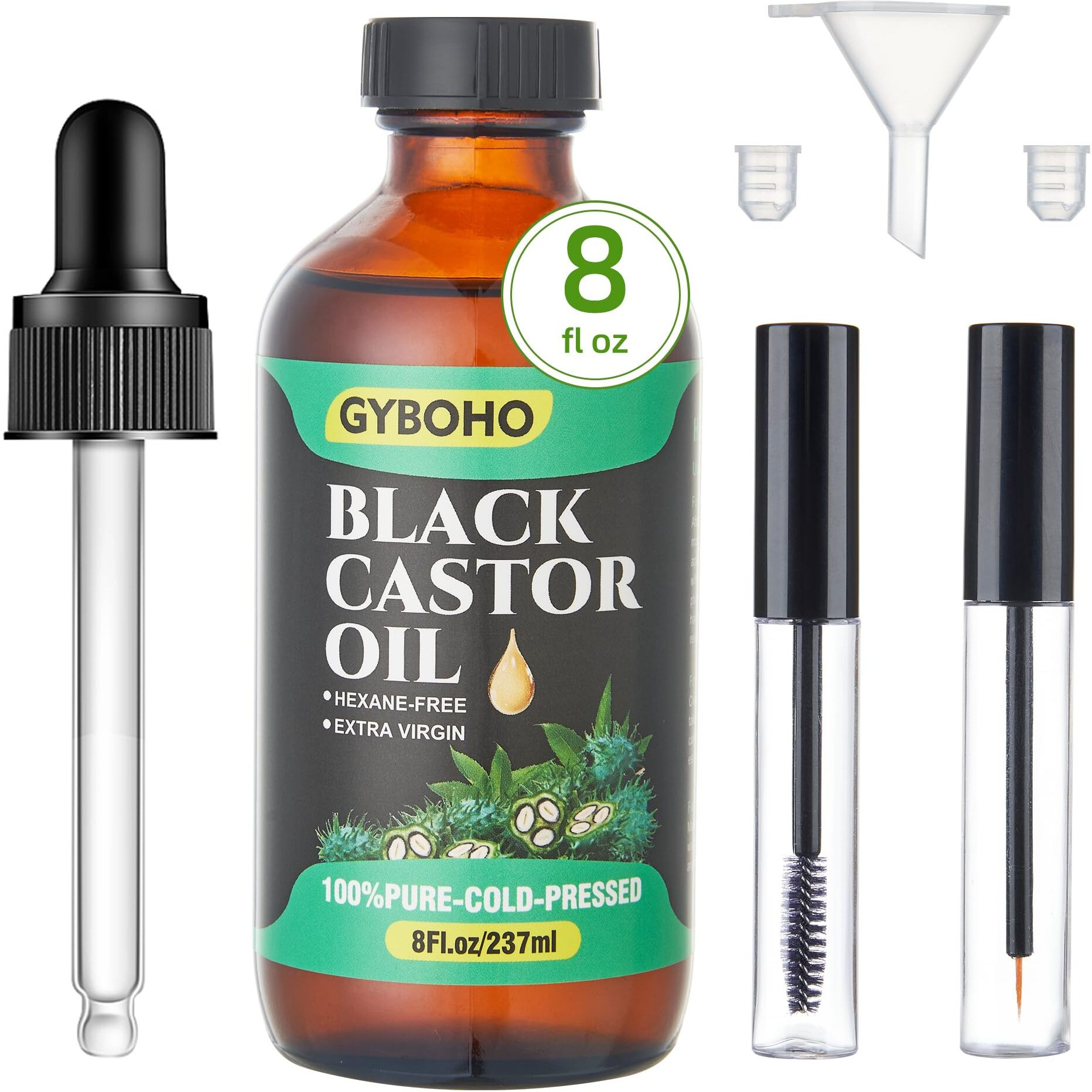 8Oz Jamaican Black Castor Oil For Hair Growth,Eyelashes & Eyebrow Nourishment, And Skin Hydration,100% Pure And Natural Organic Castor Oil Cold Pressed Glass Bottles