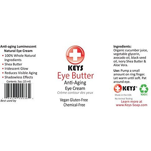 Keys Eye Butter Luminescent Natural, Vegan, Chemical-Free Moisturizing Eye Cream For Sensitive Skin In Airless Travel Pump - With Whole Cucumber Extract, Aloe Vera, Avocado Oil, And Shea, 0.5 Ounces