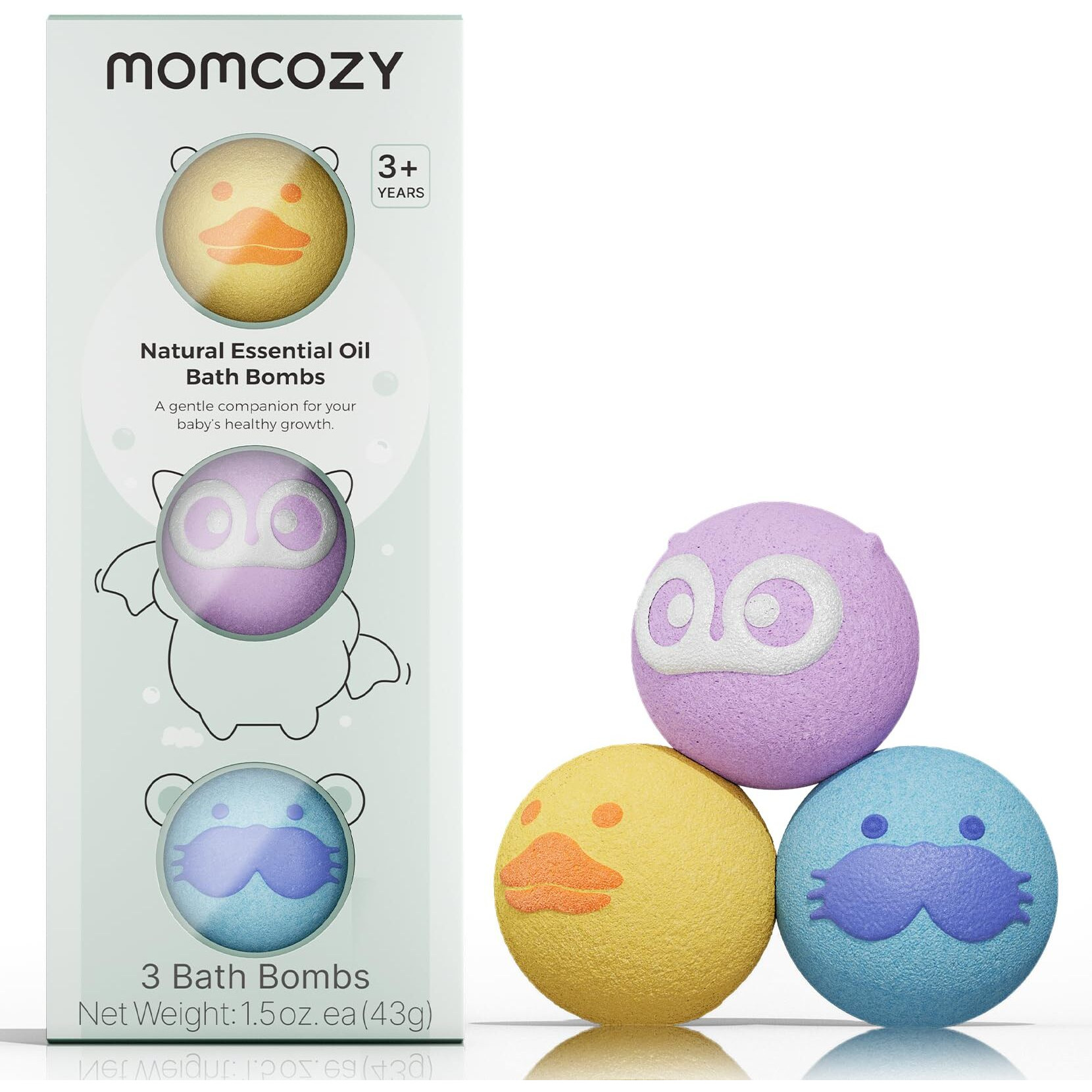 Momcozy Natural Essential Oil Bath Bombs,3 Pcs Bubble Bath Fizzy Balls With 3 Cute Animal Shapes,Bath Bombs Gift Set For Kids Girls Boys Toddler, Ideal Gift For Birthday, Bath Bomb Kit