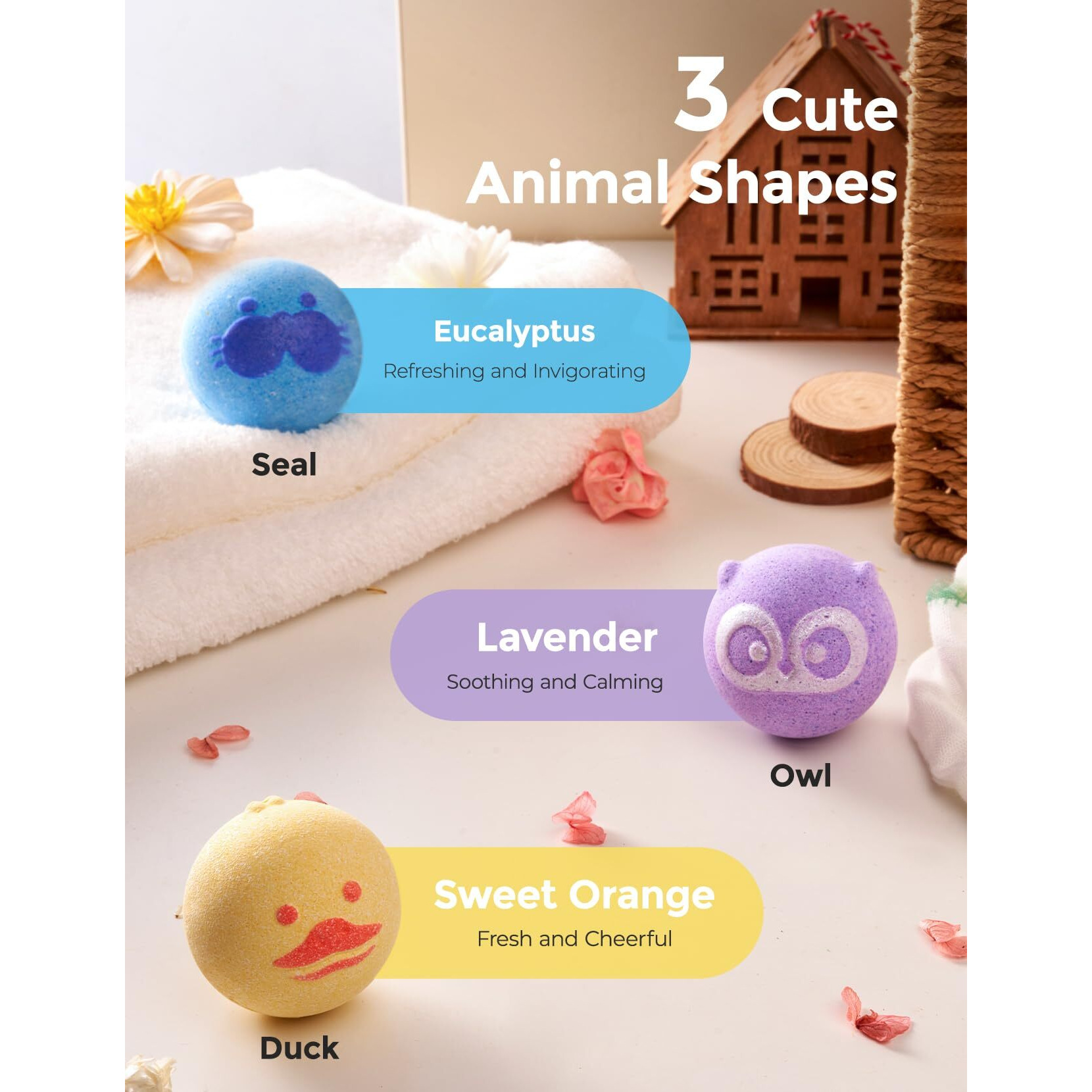 Momcozy Natural Essential Oil Bath Bombs,3 Pcs Bubble Bath Fizzy Balls With 3 Cute Animal Shapes,Bath Bombs Gift Set For Kids Girls Boys Toddler, Ideal Gift For Birthday, Bath Bomb Kit