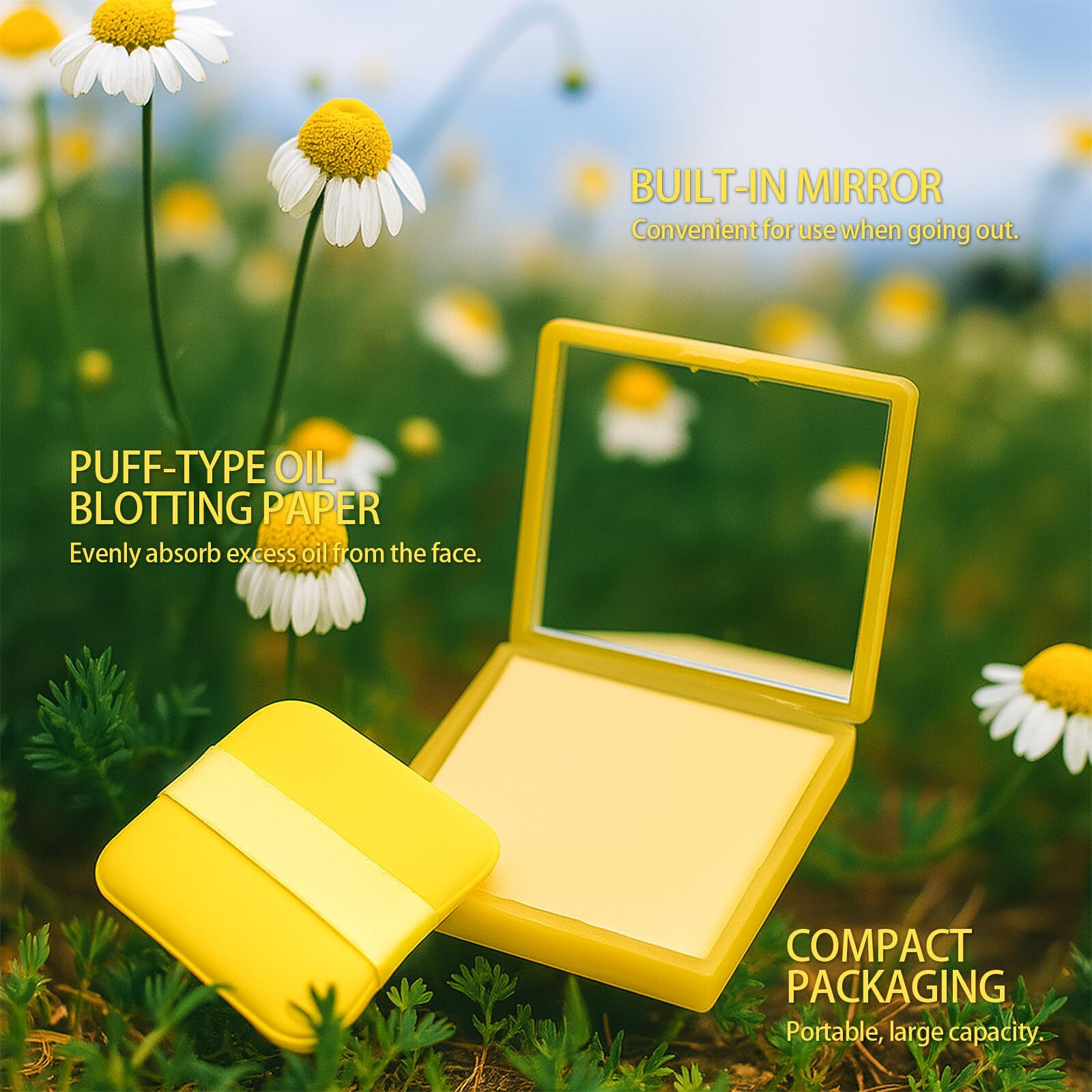 Erinde Oil Blotting Sheets For Face With Mirror And Puff, 300 Sheets Oil Blotting Paper For Oily Skin, Face Oil Absorbing Sheet, Natural Oil Control Film, Absorb Excess Oil, Makeup Friendly