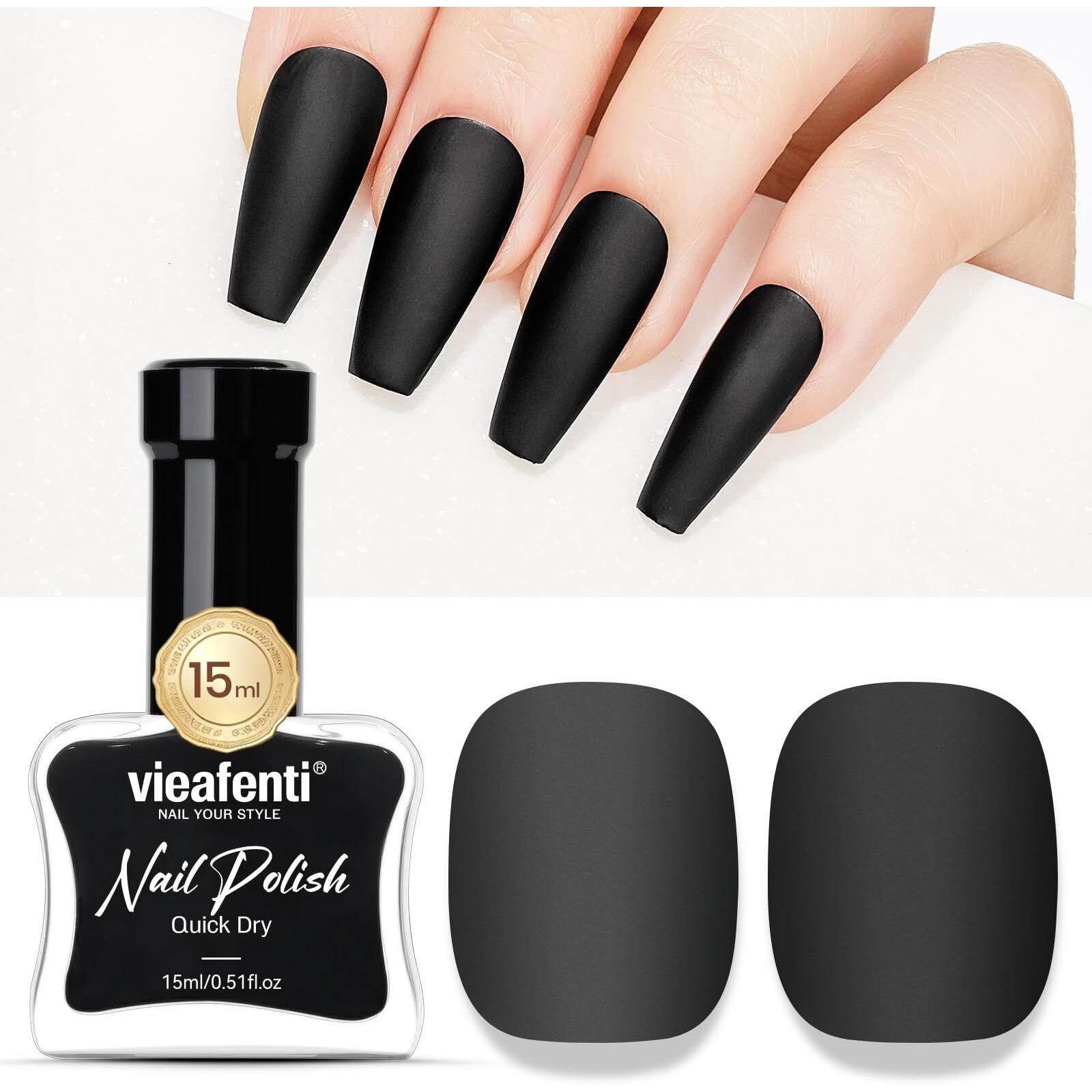Vieafenti Matte Black Nail Polish 15Ml, Quick Drying Dark Nails Neutral Air Dry Oil-Base Velvet Mist Effect Diy Nail Art Varnish For Ladies