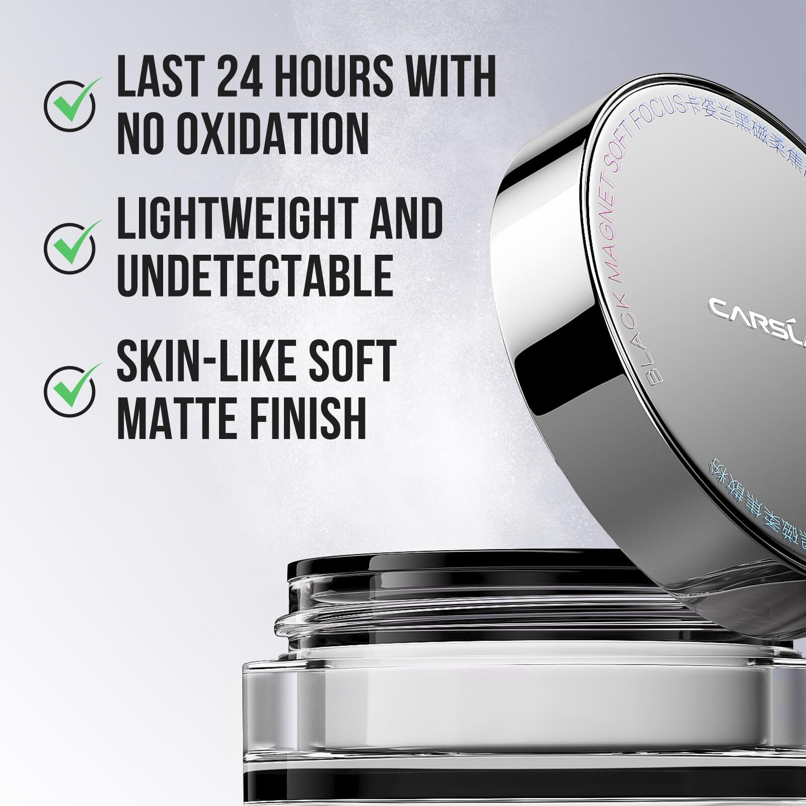 Carslan 2.0 Black Magnet Soft Focus Make Up Powder, Waterproof Loose Setting Powder, 24H Longlasting, Oil Control, Talc-Free Face Powder, 03 Translucent For Sensitive Skin, 0.28Oz