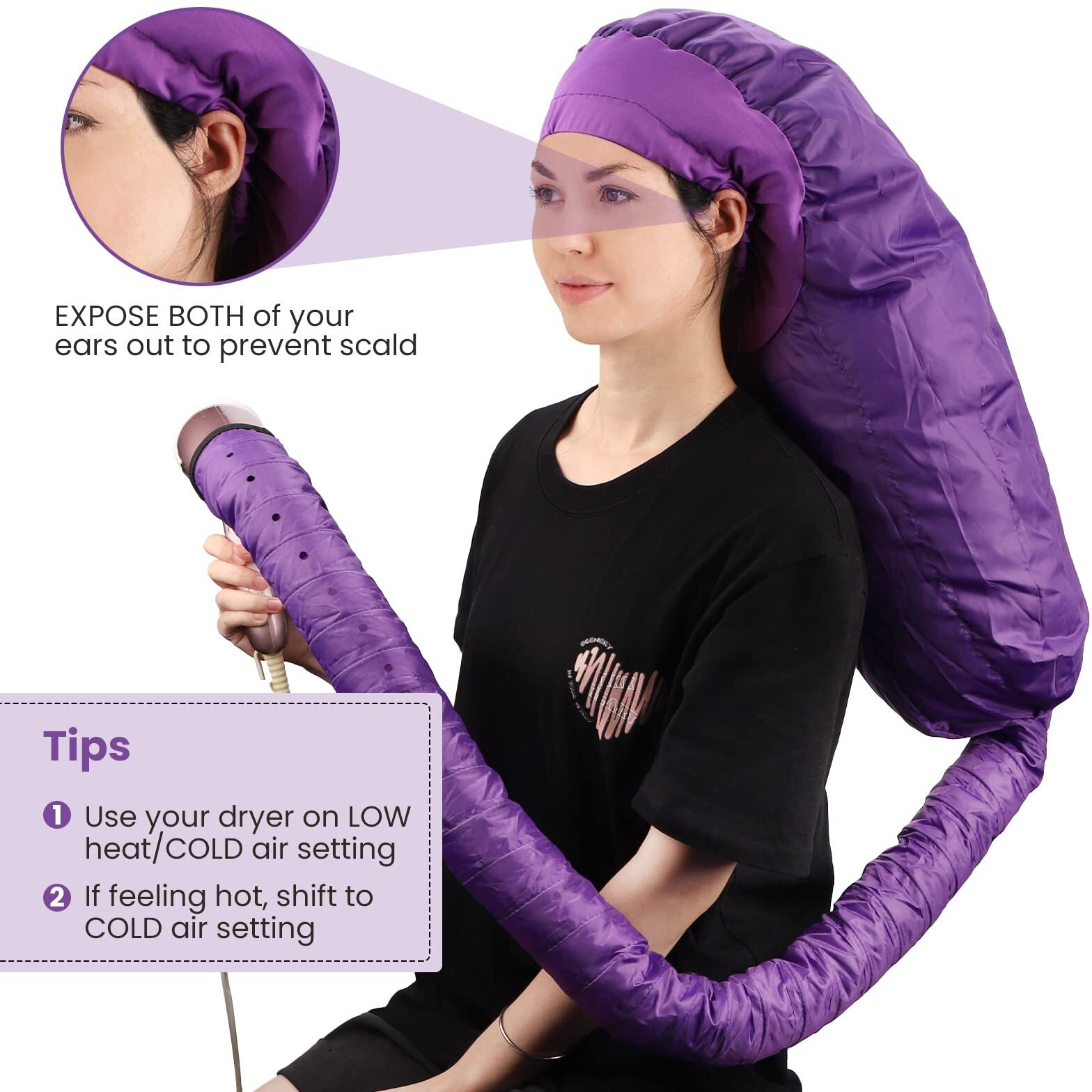 Segbeauty Bonnet Hooded Hair Dryer Attachment, Xl Adjustable Deep Conditioning Cap, Upgraded Drying Heat Cap With Elastic Strap For Curly Hair Nursing Oil Treat-Ment Fast Drying Styling Purple