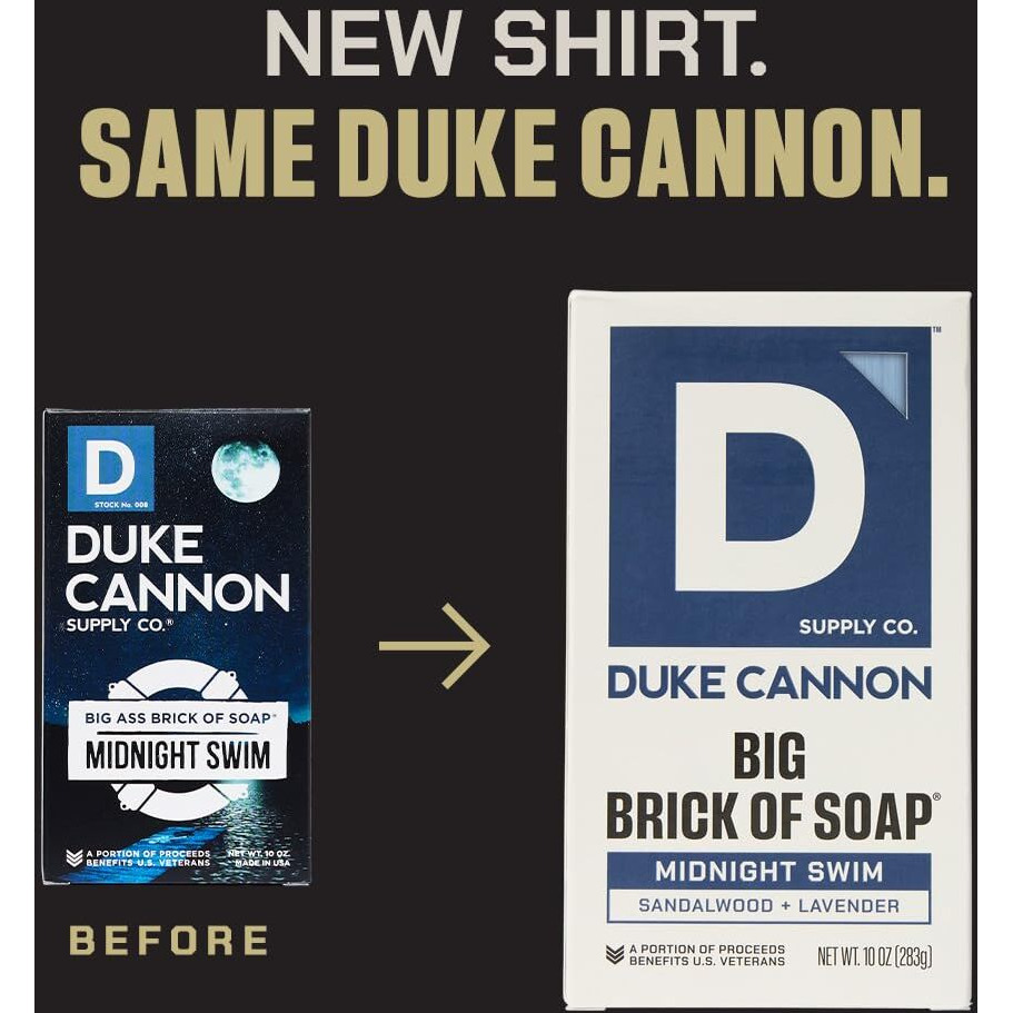 Duke Cannon Midnight Swim Big Brick Of Soap - Sandalwood + Lavender Scent, 10 Oz. - Large Triple-Milled Bar Soap For Men, Long-Lasting, Moisturizing With Natural Oils, Supports U.S. Veterans