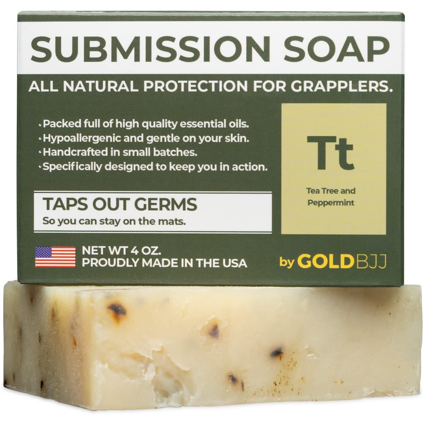 Premium Tea Tree Oil Soap - Usa Made Bar Soap For Bjj, Jiu Jitsu, Wrestling, And Grappling (Single 4 Ounce Soap Bar, Peppermint Tea Tree)