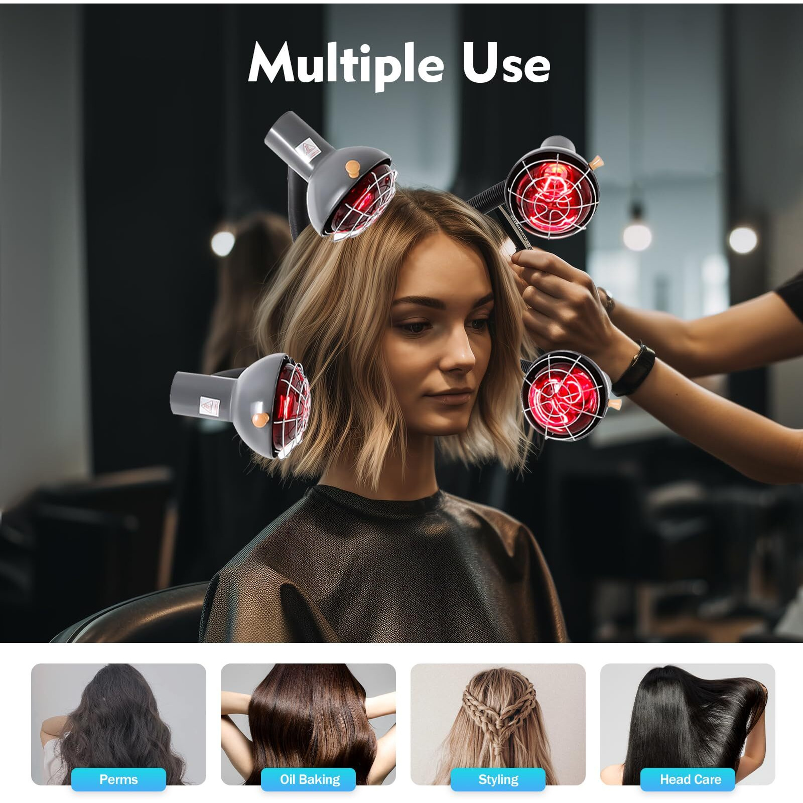 5-Head Salon Hair Steamer,750 W Free-Stand Hair Dryer With Universal Wheels,Perm Processor Stand Hair Dyeing For Hair Care,Dyeing,Oil Treatment (Black 1)