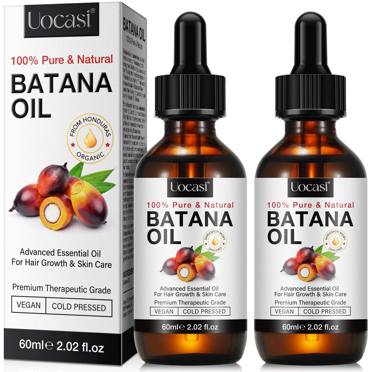 Uocasi Batana Oil For Hair Growth - 2 Pack, Raw Unrefined Batana Oil,100% Pure Natural Stimulation For Hair Growth, Thickens Strands, Prevent Dry Hair & Hair Loss, 4.04 Oz