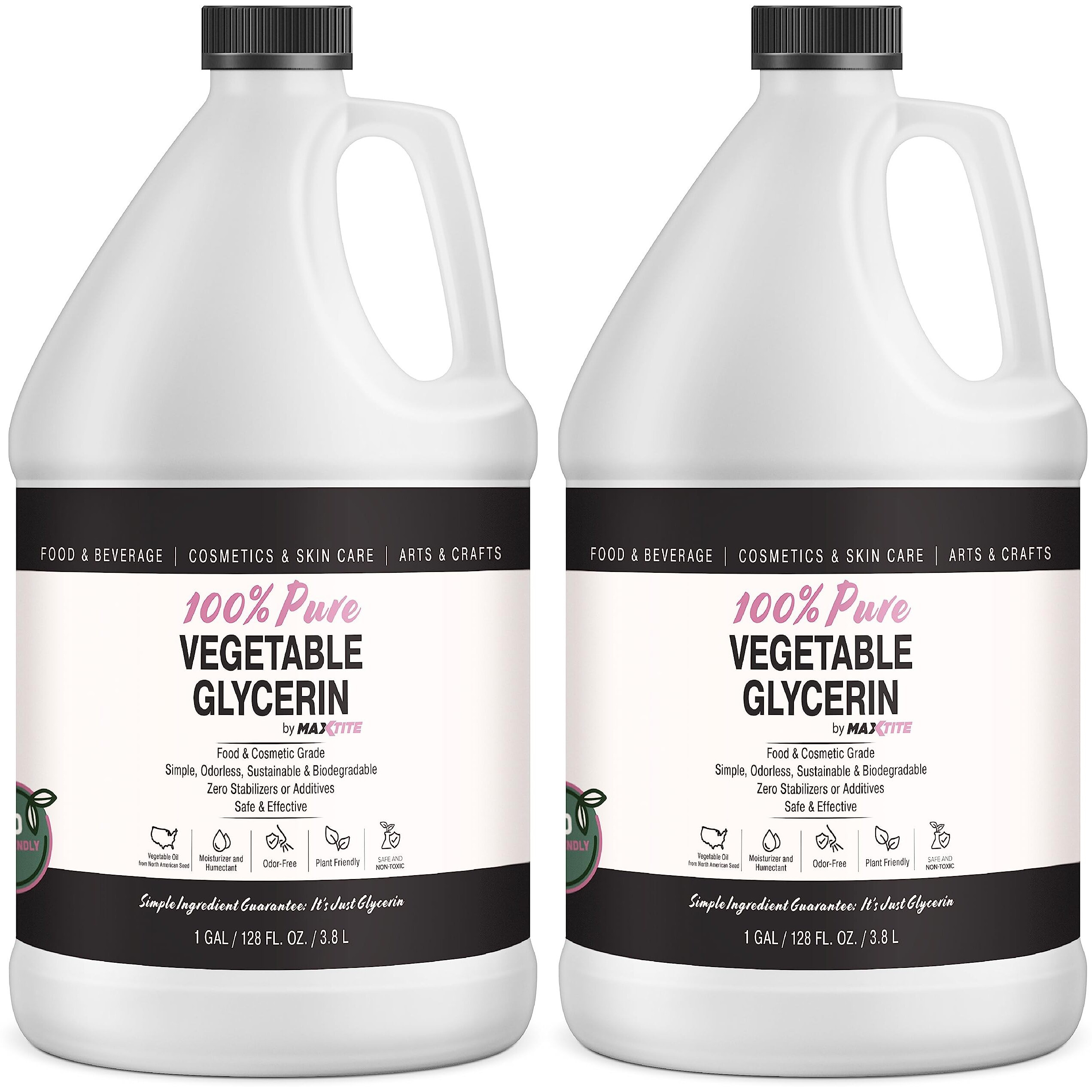 Maxtite Pure Vegetable Glycerin - 2 Gallons (2 Pack, 1 Gallon) - Natural Food Grade For Cosmetics, Skin, Hair, Crafts, Cooking And More - From Usa Seed Oils