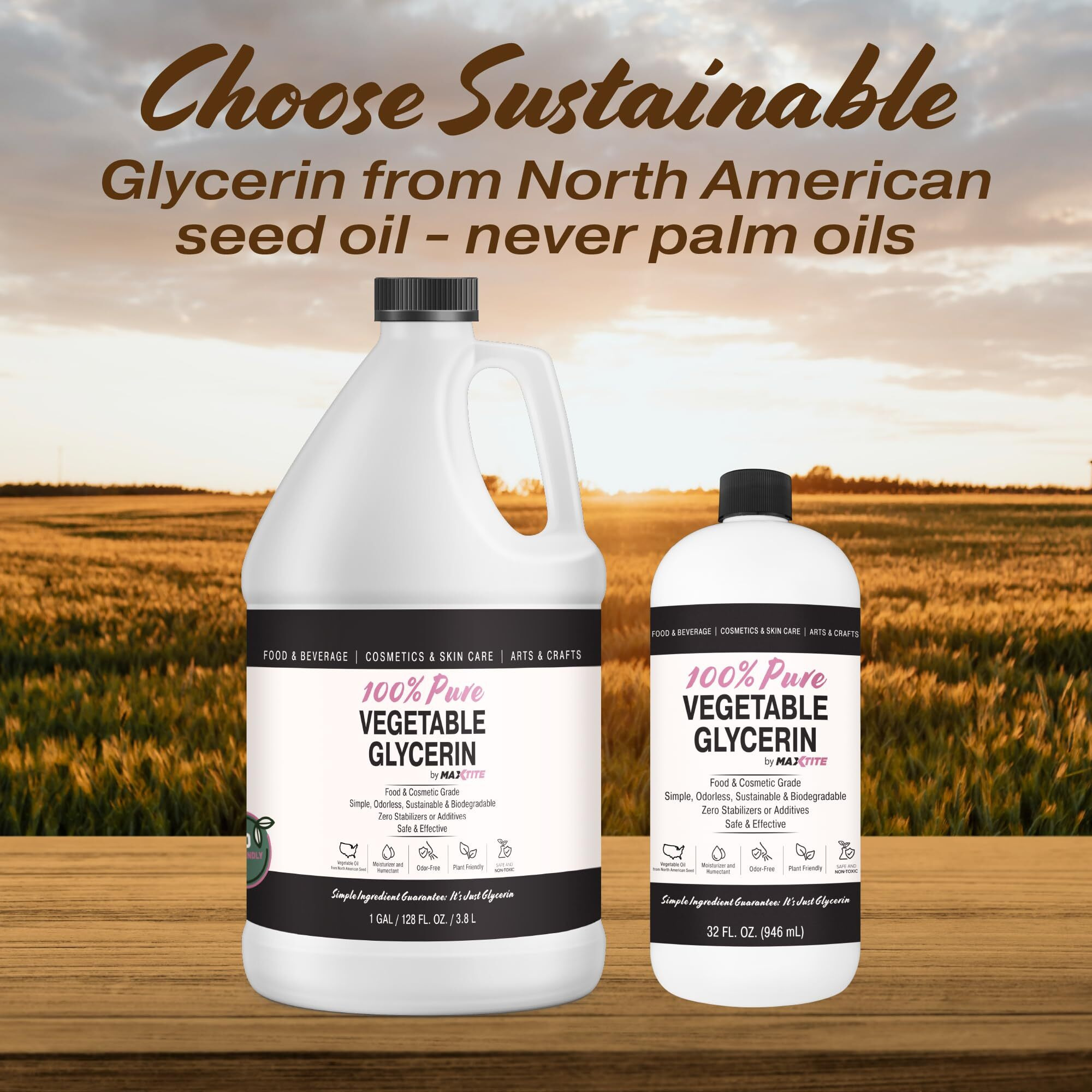 Maxtite Pure Vegetable Glycerin - 2 Gallons (2 Pack, 1 Gallon) - Natural Food Grade For Cosmetics, Skin, Hair, Crafts, Cooking And More - From Usa Seed Oils