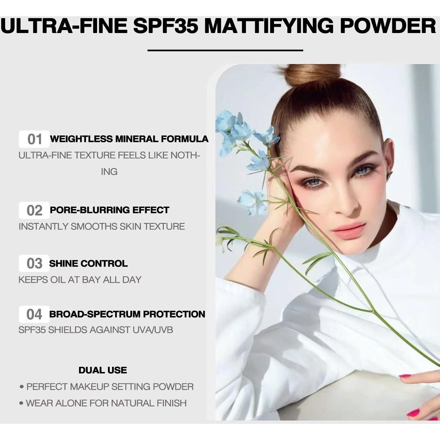 Mineral Setting Powder, Spf 35, Sunscreen Silica-Based Loose Powder, Oil Control & Pore Blurring, Universal Translucent Finishing Makeup (Solar Veil)
