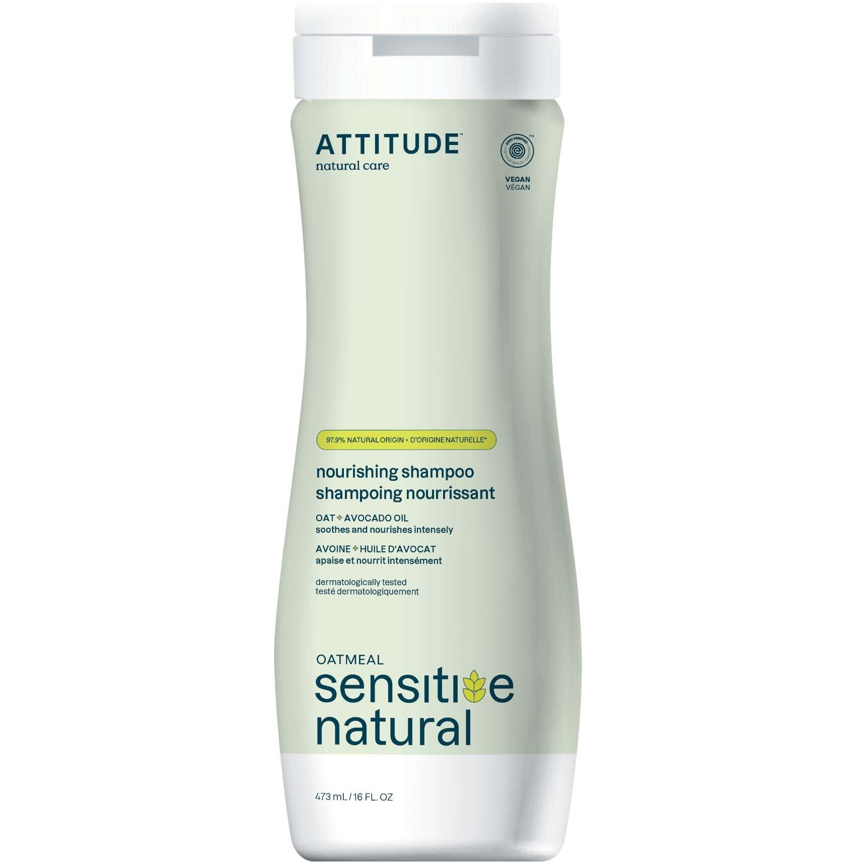 Attitude Hair Shampoo For Sensitive Dry Scalp, Ewg Verified, Soothing Oat, Dry And Damaged Hair, Naturally Derived Ingredients, Vegan And Plant-Based, Nourishing, Avocado Oil, 16 Fl Oz