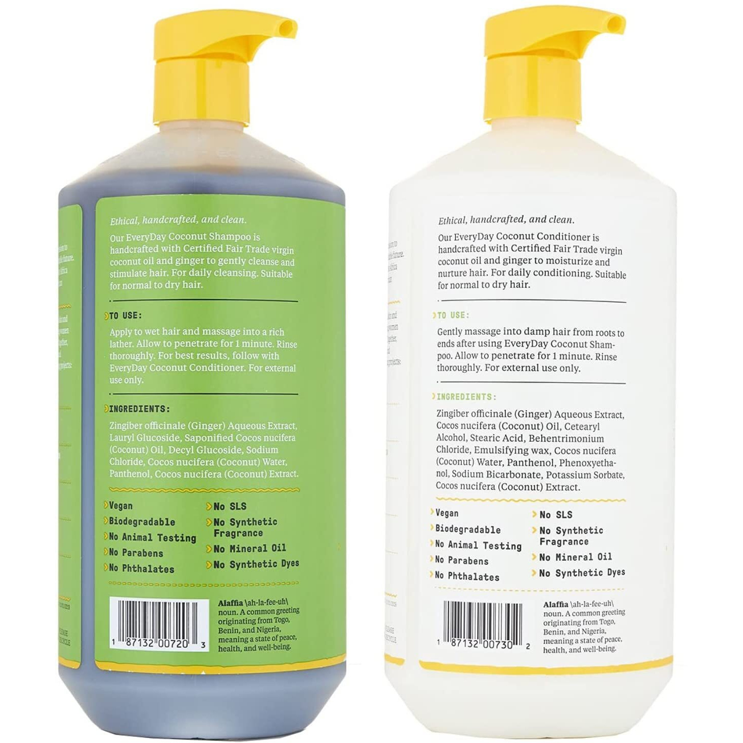 Alaffia Everyday Coconut Shampoo And Conditioner - Normal To Dry Hair Cleansing With Ginger And Coconut Oil, Fair Trade, 32 Fl Oz