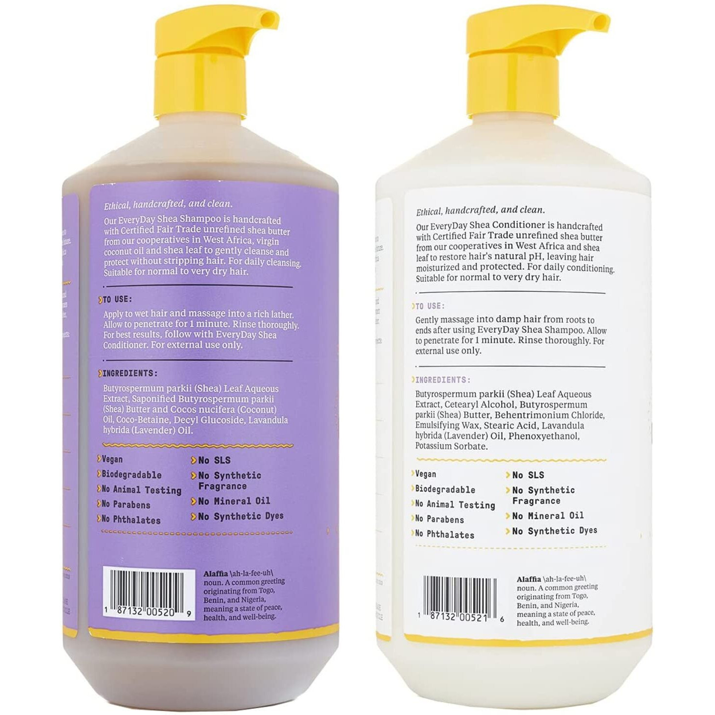 Alaffia Everyday Shea Shampoo And Conditioner - Normal To Very Dry Hair, Cleans And Protects, Supports Balance Ph For Luxurious Locks With Shea Butter And Coconut Oil, Lavender, 32 Oz Each