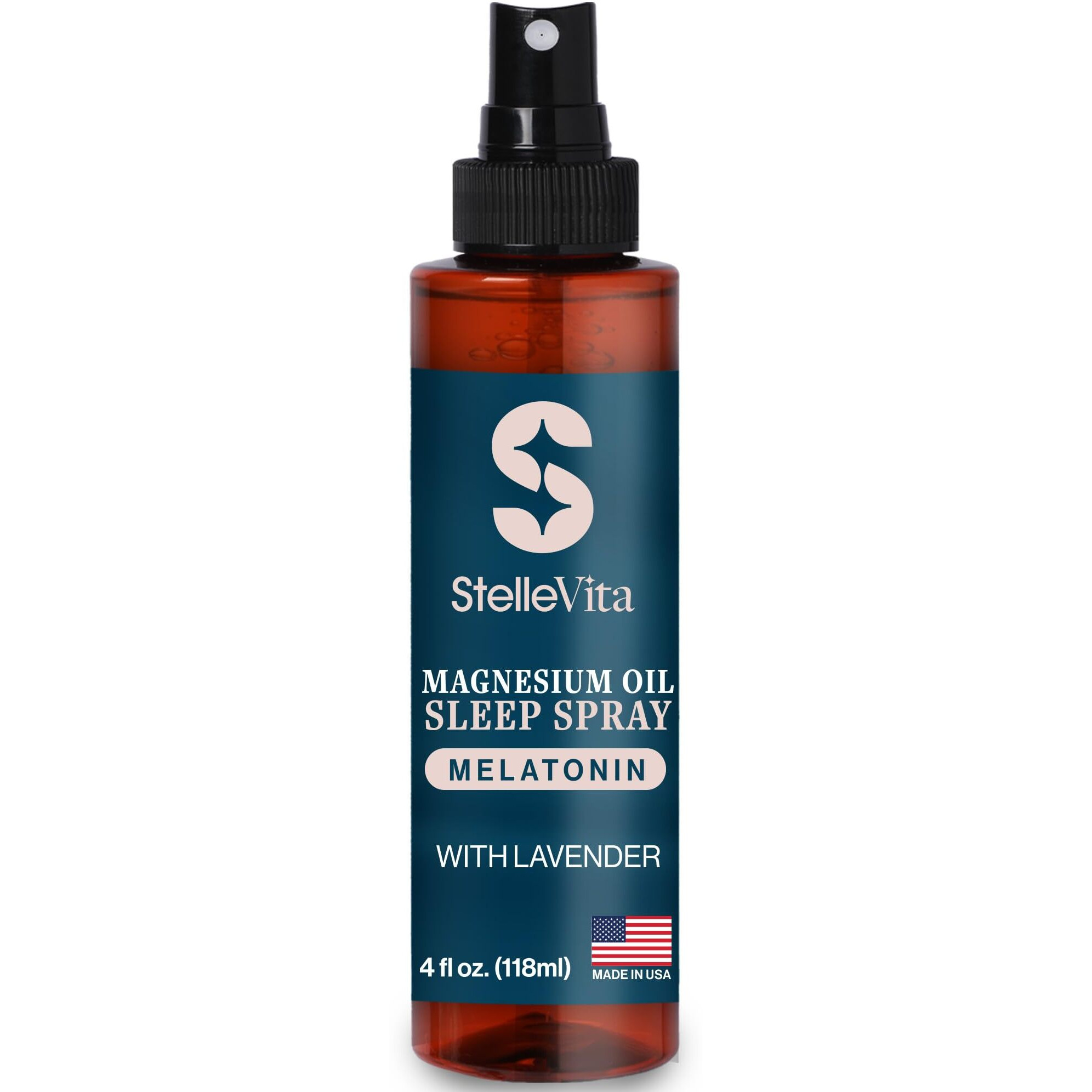 Stellevita Magnesium Oil With Melatonin Sleep Spray And Lavender 4 Oz - Topical Melatonin & Magnesium Spray For Feet, Sleep And Relaxation 100% Natural Made In Usa