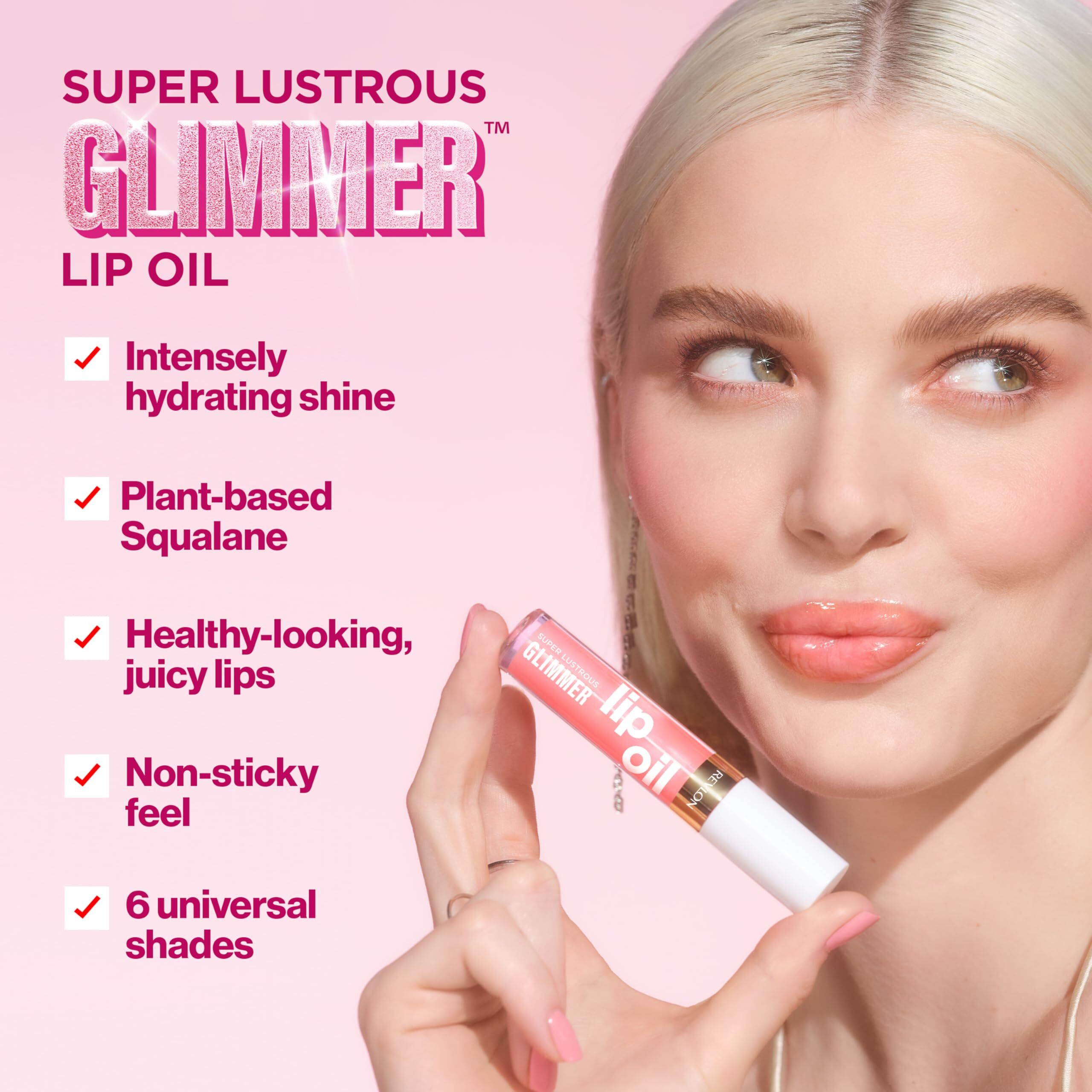 Revlon Super Lustrous Glimmer Lip Oil, Moisturizing & Tinted, Shiny Finish, Made With Plant-Based Squalane, 008 Just Toasty, 0.13 Fl Oz