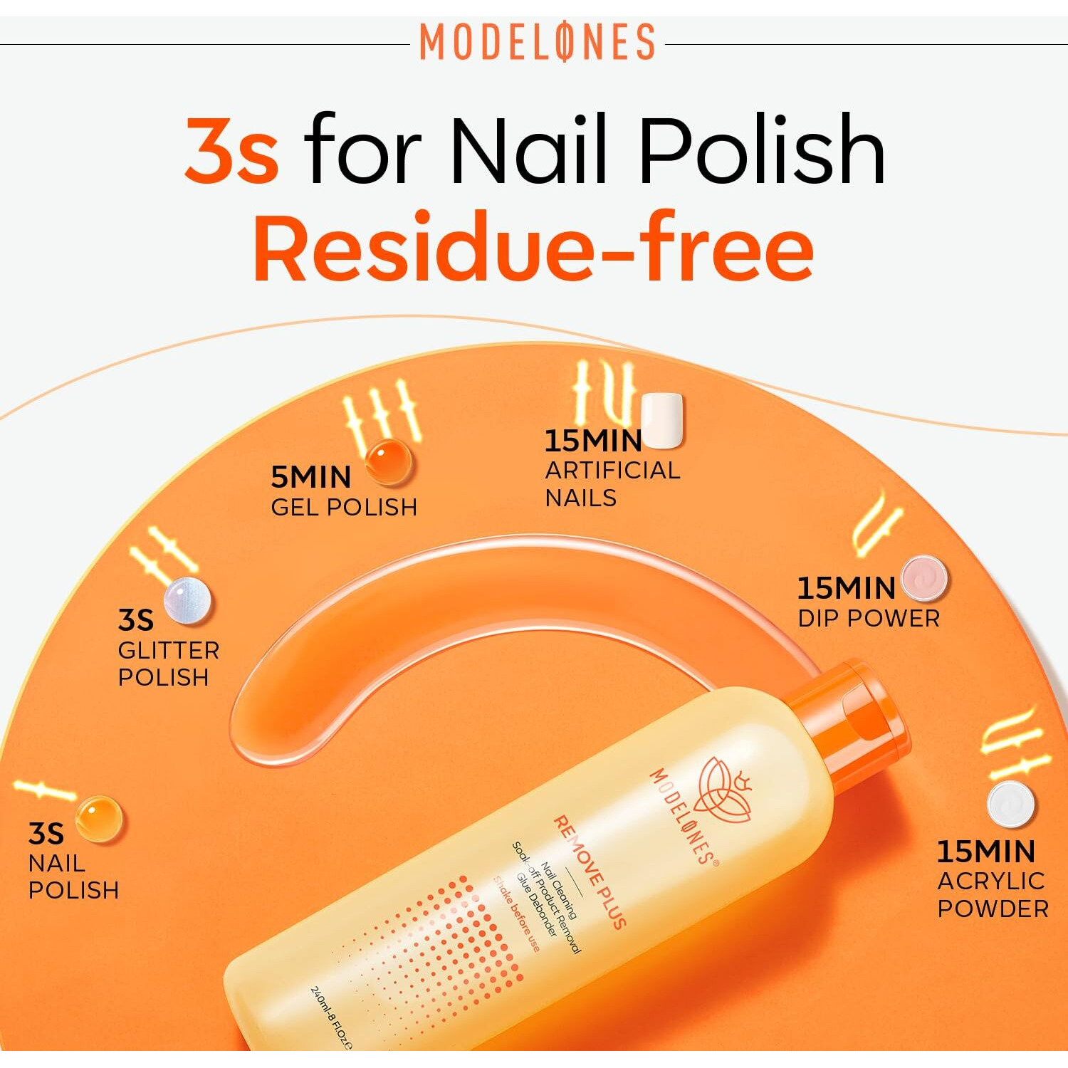 Modelones Acetone Nail Polish Remover, Professional Gel Polish Remover, Nail Glue Remover Natural Formula With Jojoba Oil For Nail Moisturizing & Care, Acrylic Dip Powder Remover(8 Fl.Oz.), Lemon