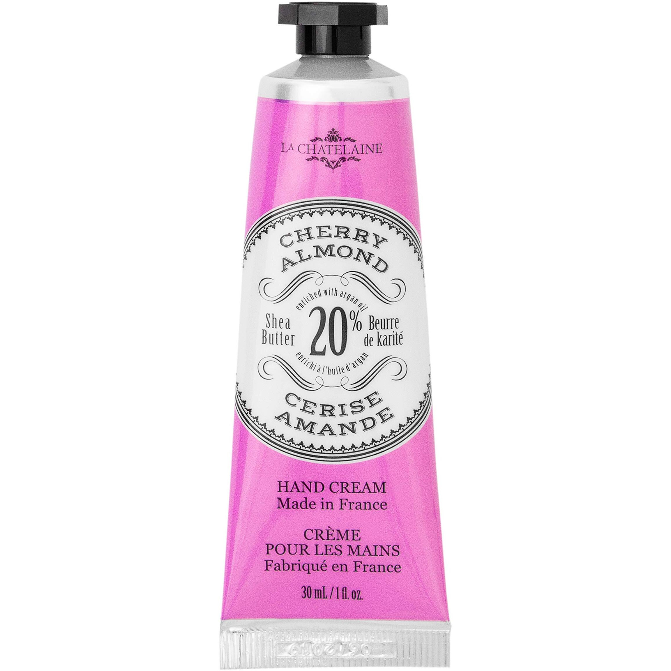 La Chatelaine 20% Shea Butter Hand Cream, Travel Size, Organic Argan Oil, Moisturizing, Nourishing, Repairing, Extra Rich, Non-Greasy, Made In France, Paraben Free, 1 Oz/ 30Ml (Cherry Almond)