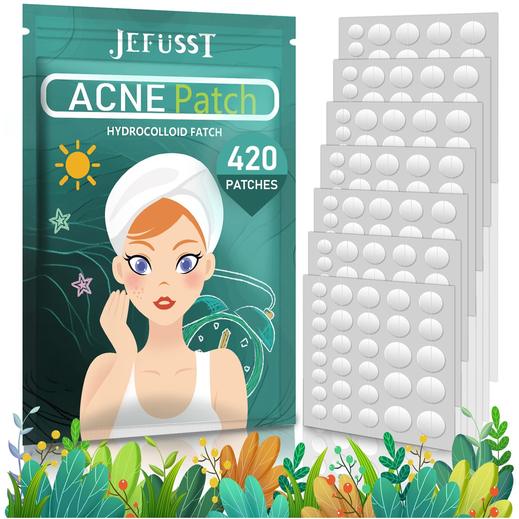 Jefusst Pimple Patch 420 Counts 4 Sizes, Hydrocolliod Acne Patch For Face, Invisible Zit Patch With Tea Tree Oil & Calendula Oil, Blemish Patch, Vegan And Cruelty Free