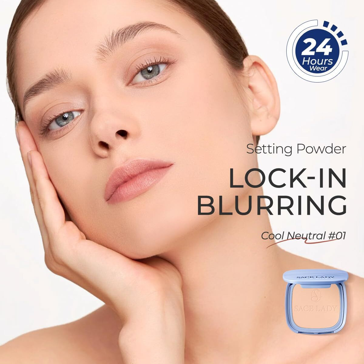 Sace Lady Face Powder Waterproof Setting Makeup, Oil Control Pressed Powder Compact For Women, Blurring Pores Matte Long Lasting Up To 24 Hours, Talc-Free And Cruelty-Free (01 Cool Neutral, 0.35Oz)