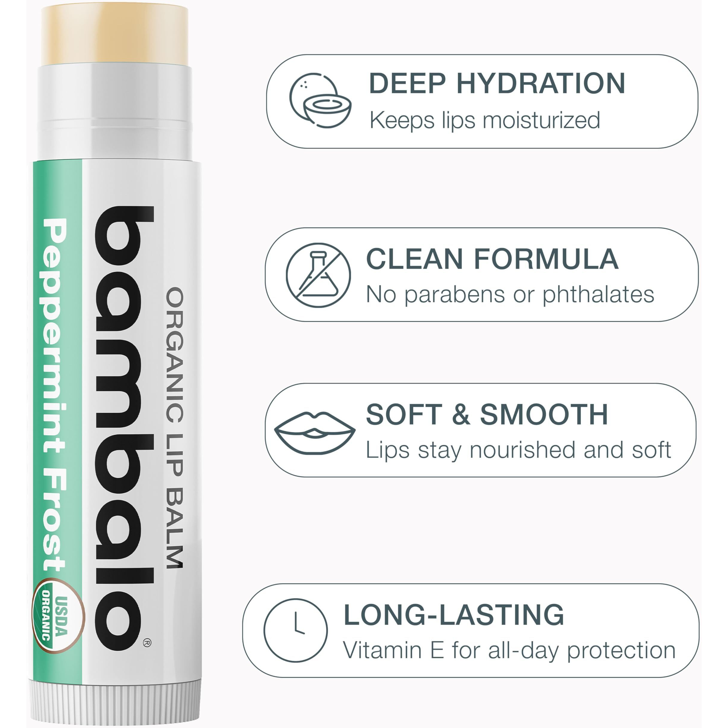 Usda Organic Lip Balm Peppermint 4-Pack By Bambalo - Beeswax, Coconut Oil, Vitamin E - Cooling Lip Repair Chapstick For Dry Cracked Lips - Moisturizing Care For Men And Women