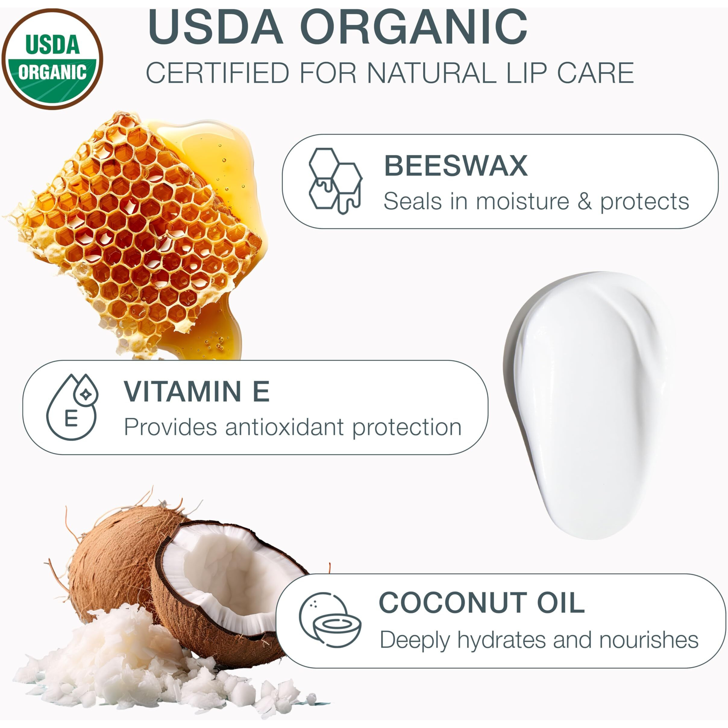 Usda Organic Lip Balm Peppermint 4-Pack By Bambalo - Beeswax, Coconut Oil, Vitamin E - Cooling Lip Repair Chapstick For Dry Cracked Lips - Moisturizing Care For Men And Women